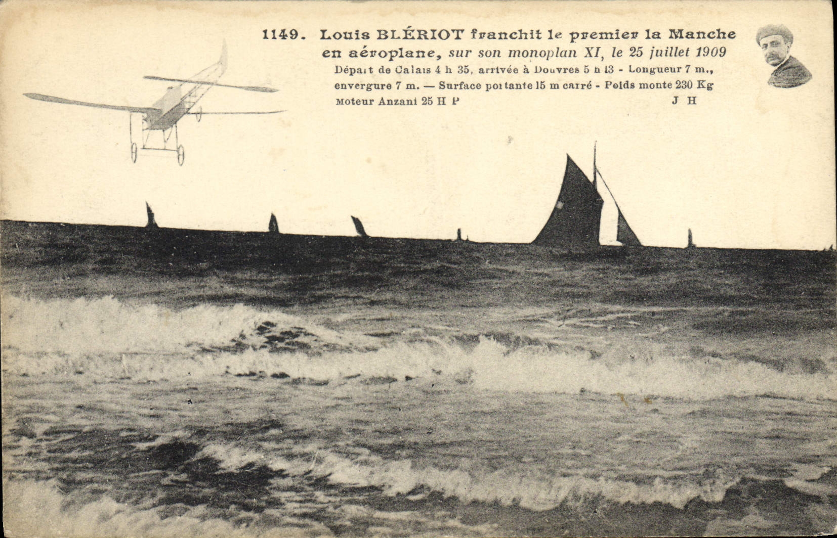 VINTAGE POSTCARD Aviation Plane Louis Bleriot crosses the first the English Channel