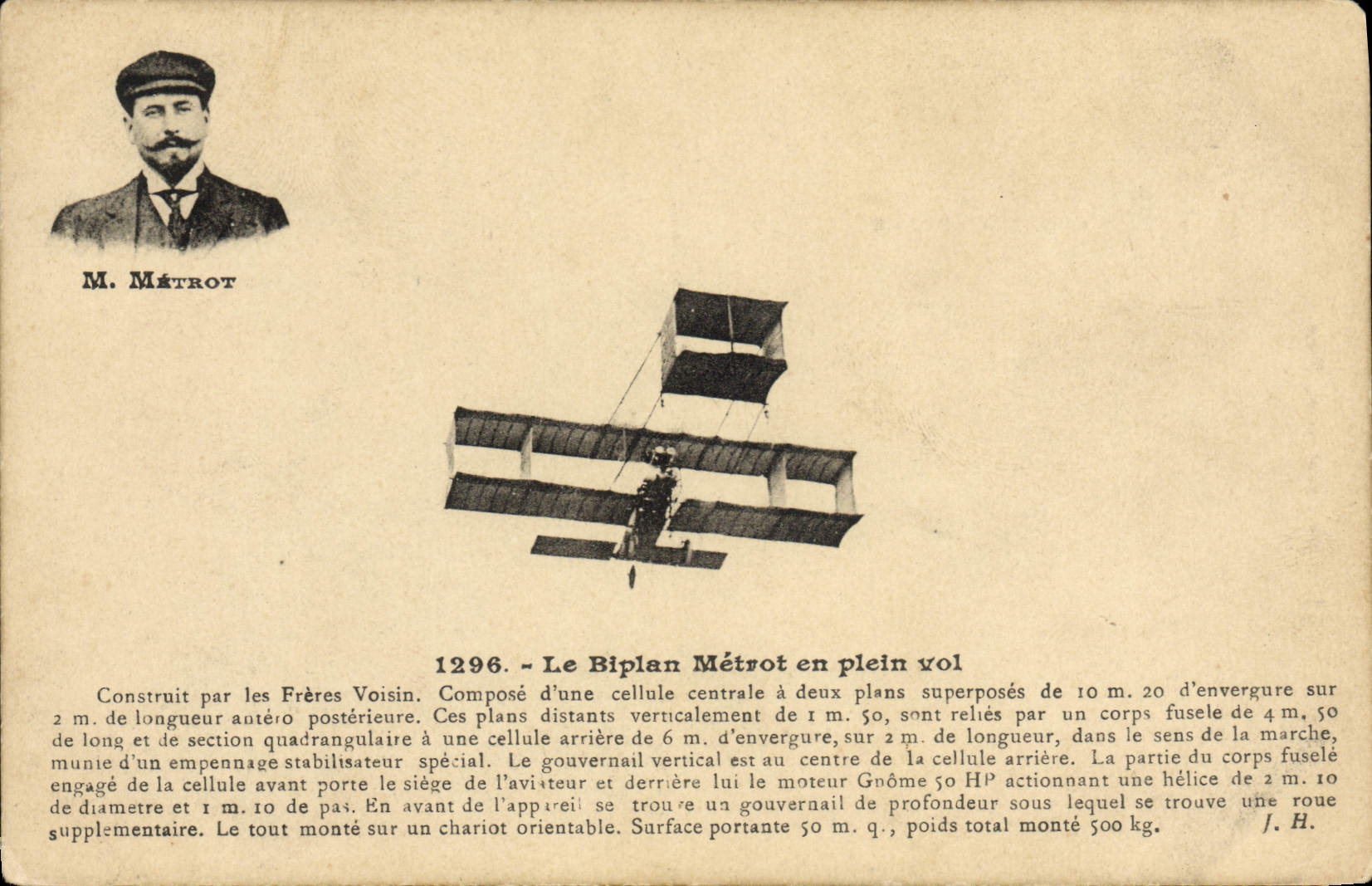 CPA Aviation Avion Le biplan Metrot en plein vol 