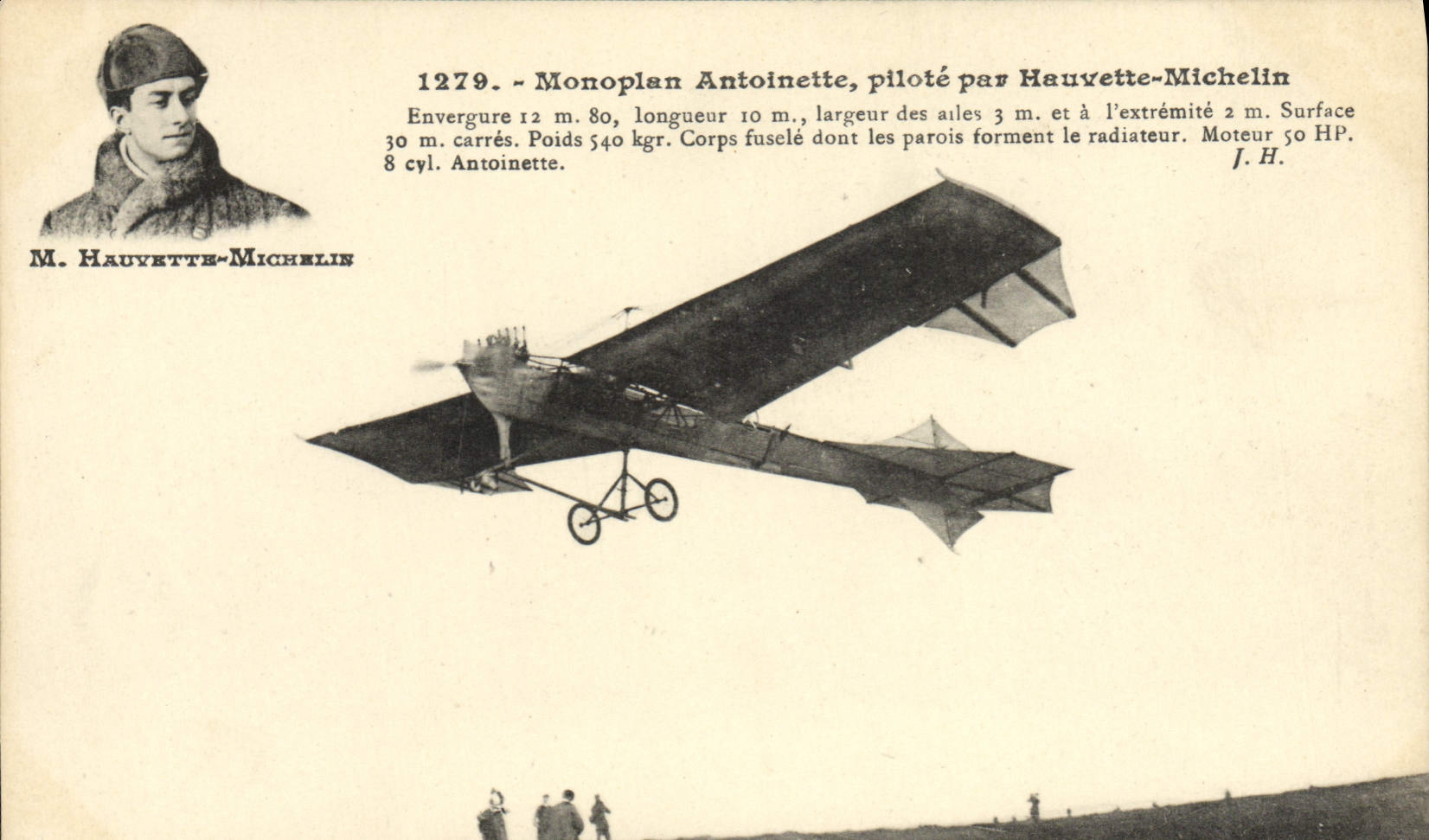 VINTAGE POSTCARD Aviation Monoplane Antoinette controls by Hauvette Michelin