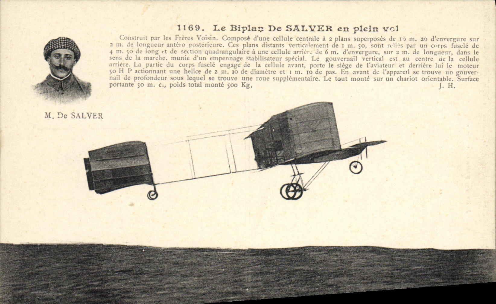 VINTAGE POSTCARD Aviation Biplane of Salver in full flight
