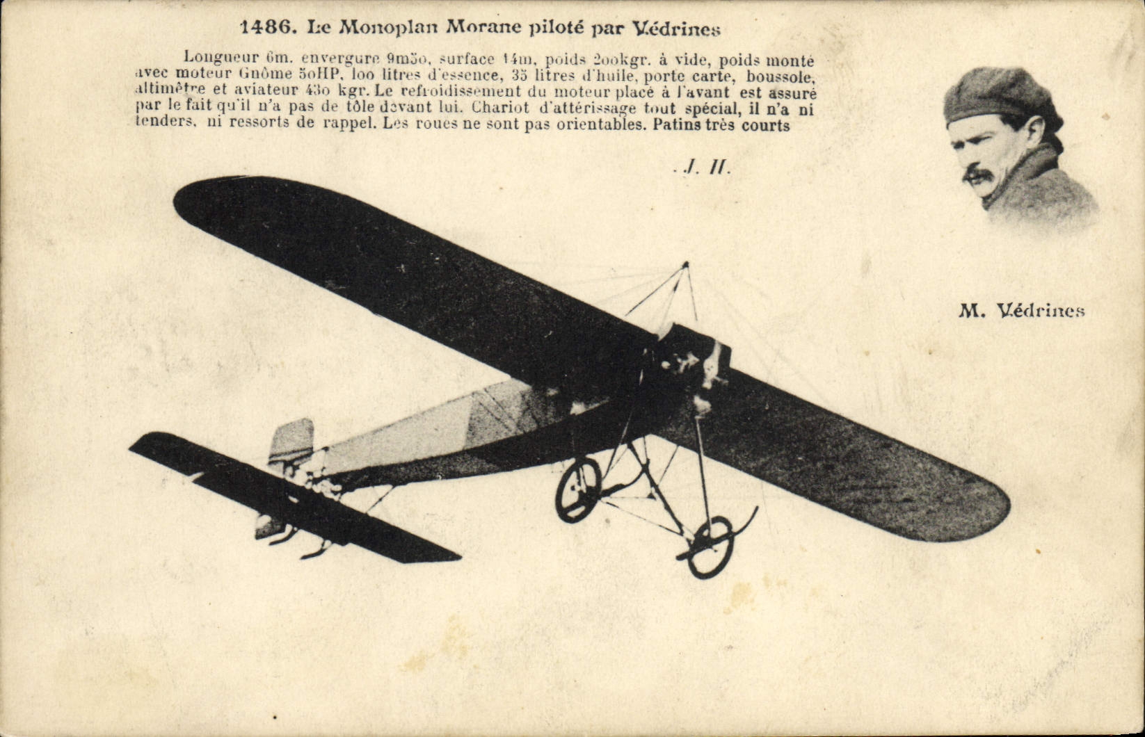 VINTAGE POSTCARD Aviation Monoplane Morane controls by Vedrines