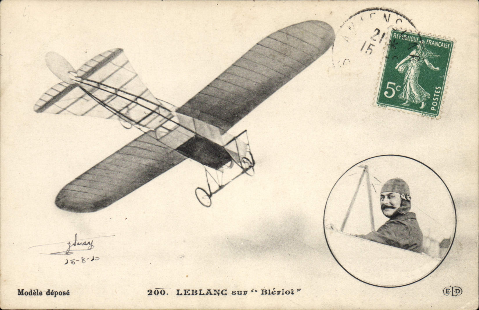 VINTAGE POSTCARD Aviation Plane leblanc on Bleriot