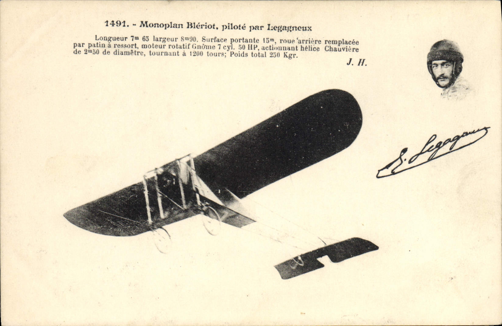 VINTAGE POSTCARD Aviation Monoplane Bleriot controls by legagneux