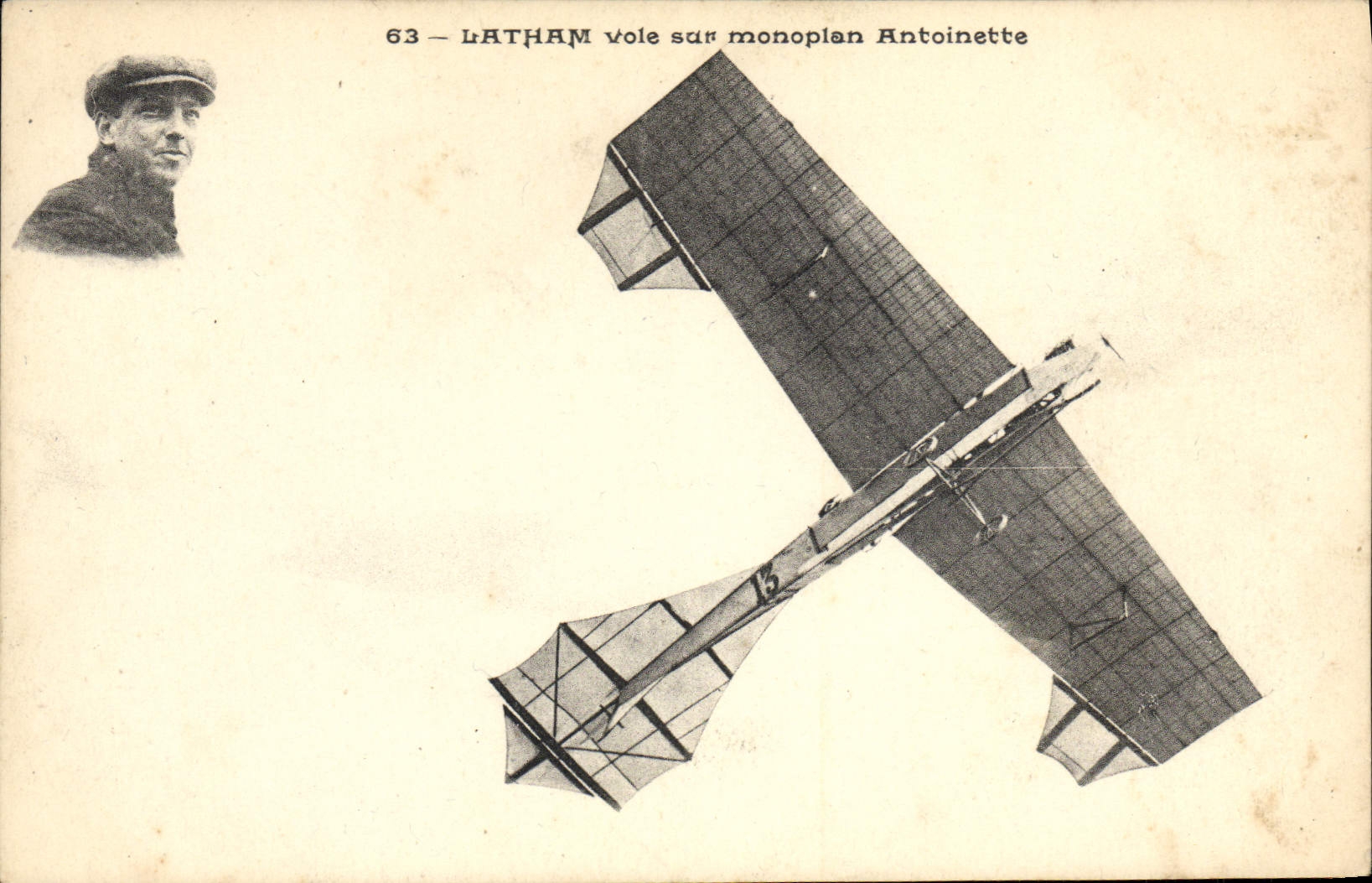 VINTAGE POSTCARD Aviation Plane latham flies on Antoinette monoplane