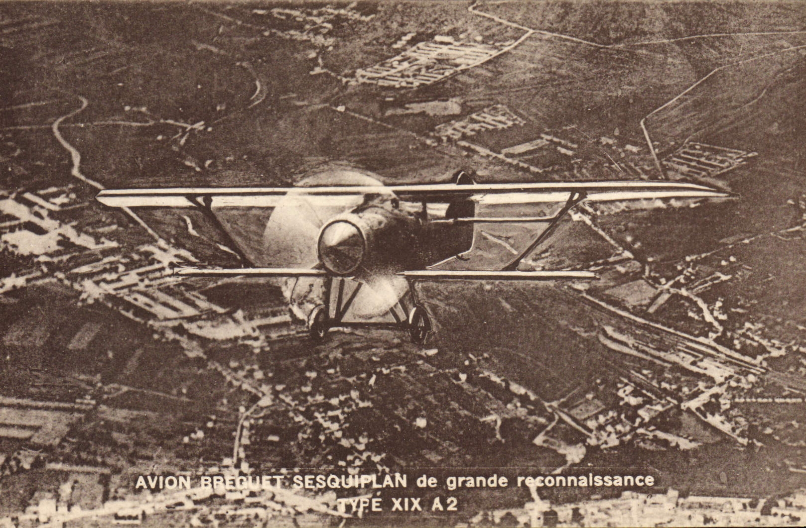 El plano Breguet Sesquiplan de la aviación de la POSTAL de la VENDIMIA del gran tipo XIX del reconocimiento tiene 2