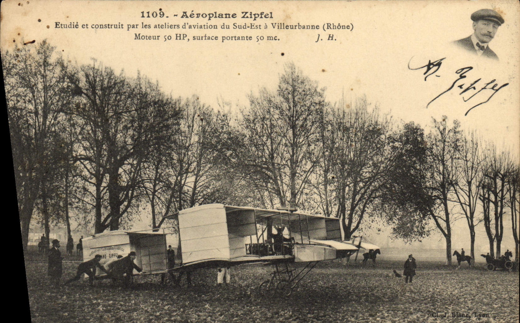 VINTAGE POSTCARD Aviation Plane Airplane Zipfel Villerubanne