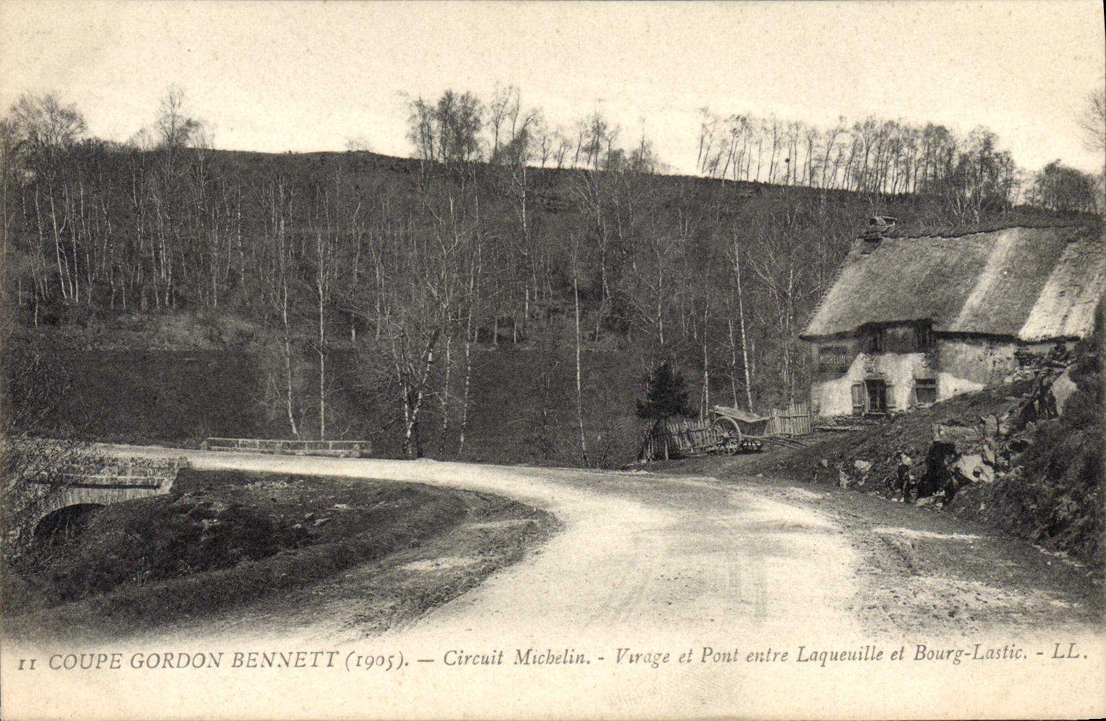 CPA Automobile Circuit d'Auvergne coupe gordon Bennett 1905 Circuit Michelin Virage et pont entre Laqueille et bourg La