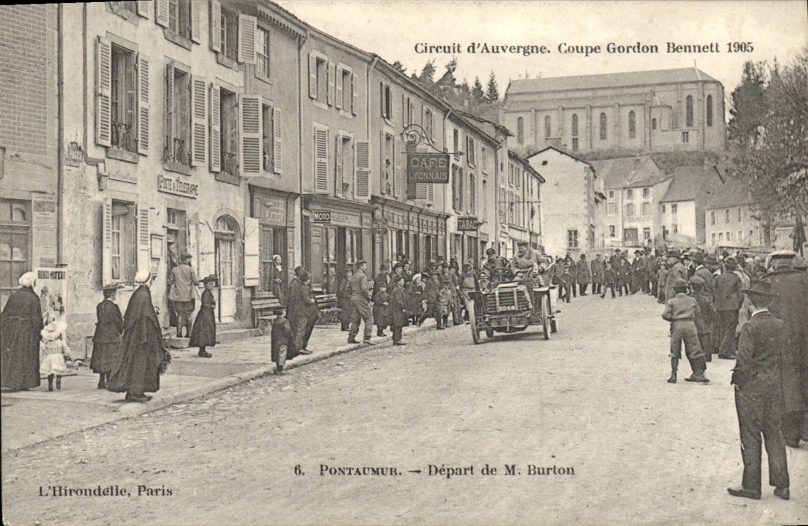 CPA Automobile Circuit d'Auvergne coupe gordon Bennett 1905 Pontaumur Depart de M Burton