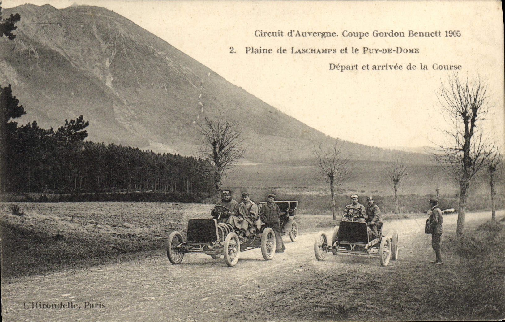 VINTAGE POSTCARD Automobile Circuit of Auvergne cuts Gordon Bennett 1905 plain of Laschamps and Puy de Dome Departure and arrived of