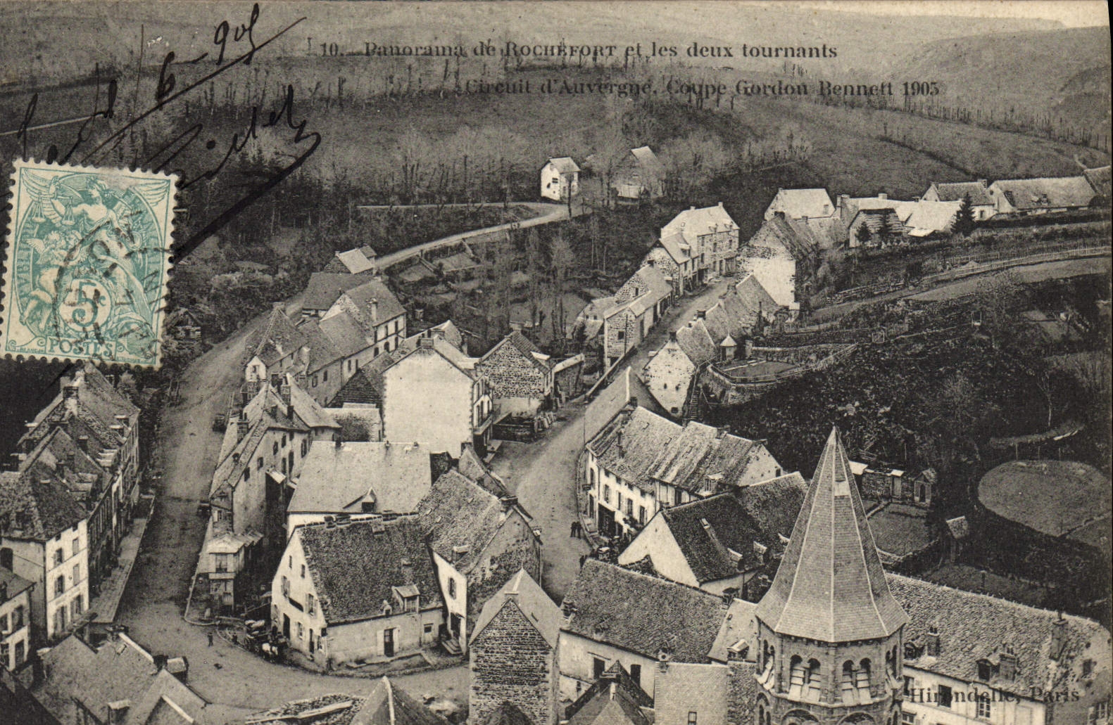 El circuito del automóvil de la POSTAL de la VENDIMIA de Auvergne corta el panorama 1905 de Gordon Bennett de Rochefort y de los dos turnings