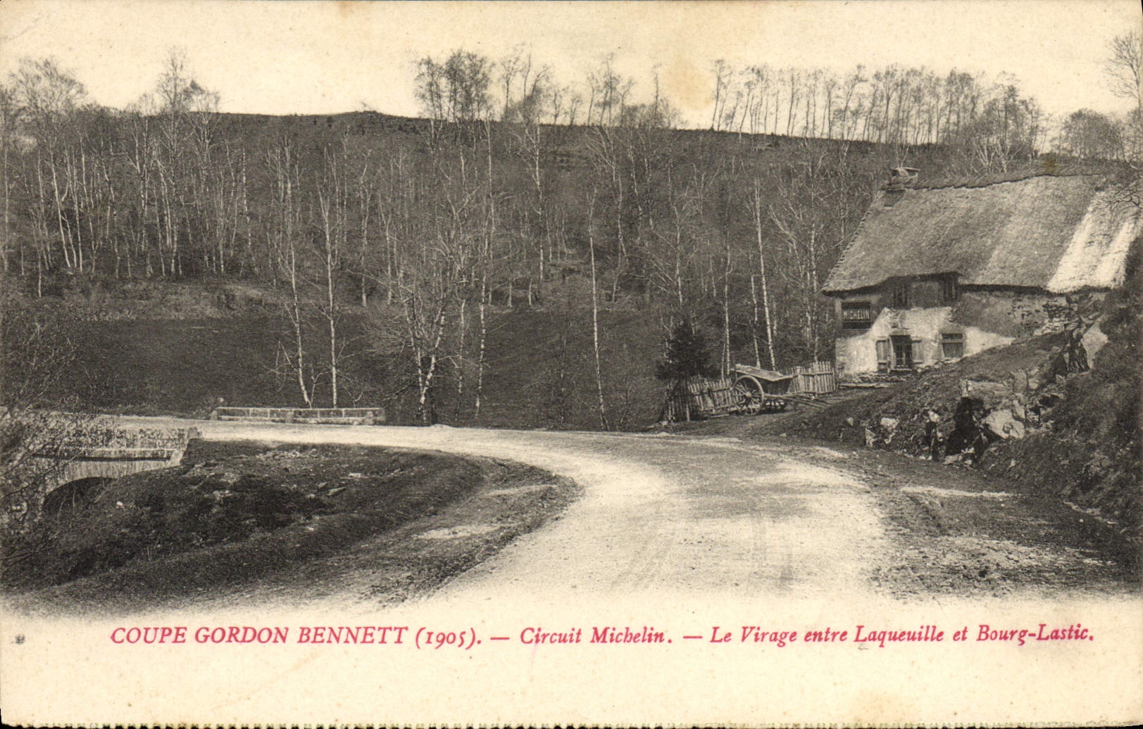 CPA Automobile Circuit d'Auvergne coupe gordon Bennett 1905 Circuit Michelin Le virage entre Laqueuille et Bourg Lastic