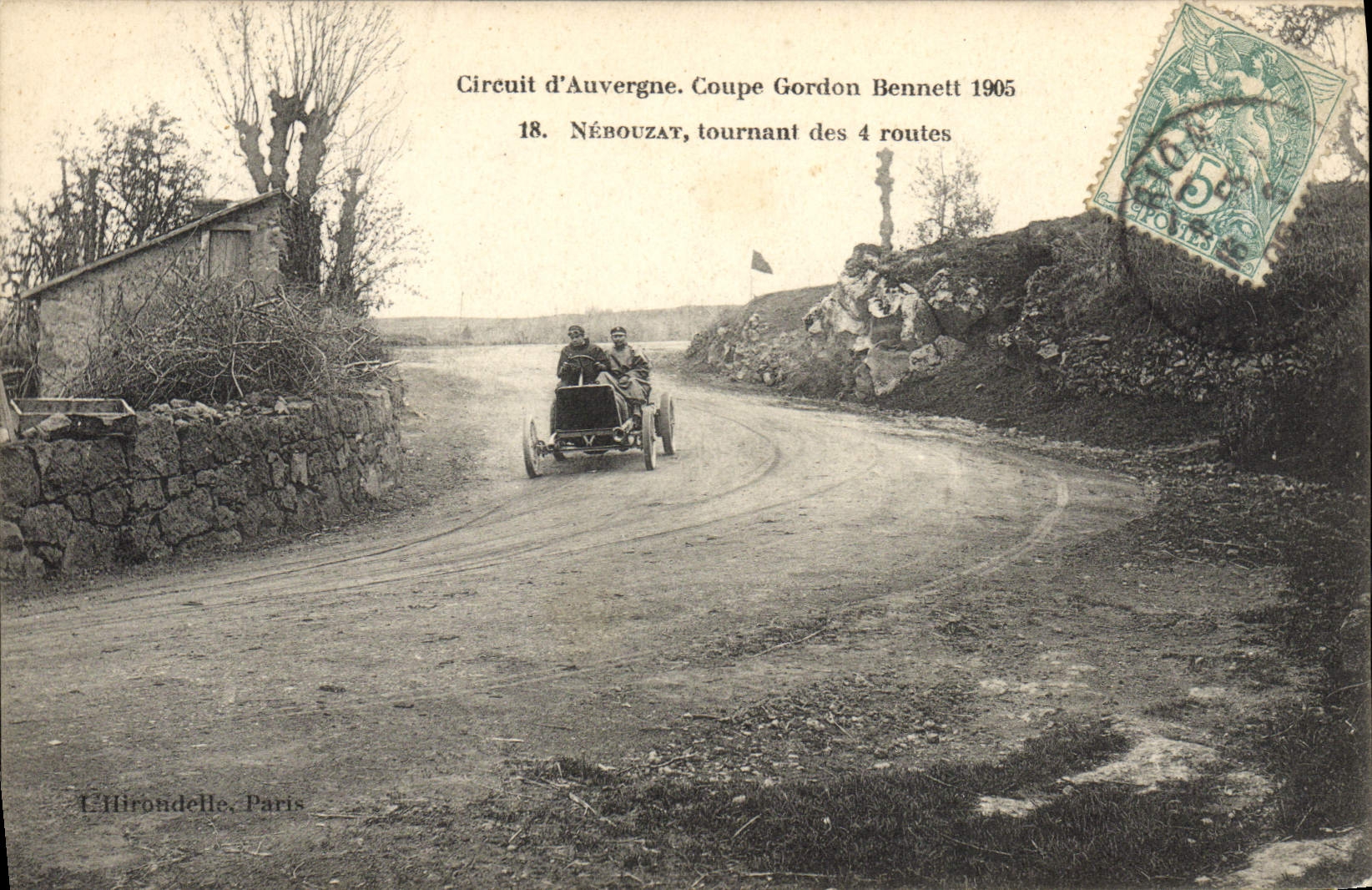 CPA Automobile Circuit d'Auvergne coupe gordon Bennett 1905 Nebouzat tournant des 4 routes 