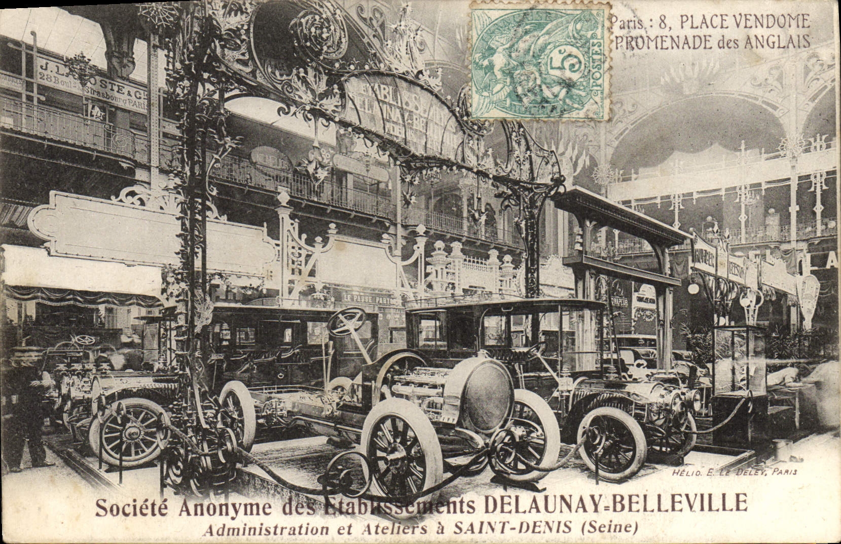 La administración de Delaunay Belleville del automóvil de la POSTAL de la VENDIMIA de los talleres tiene Saint lugar Vendome de Denis París