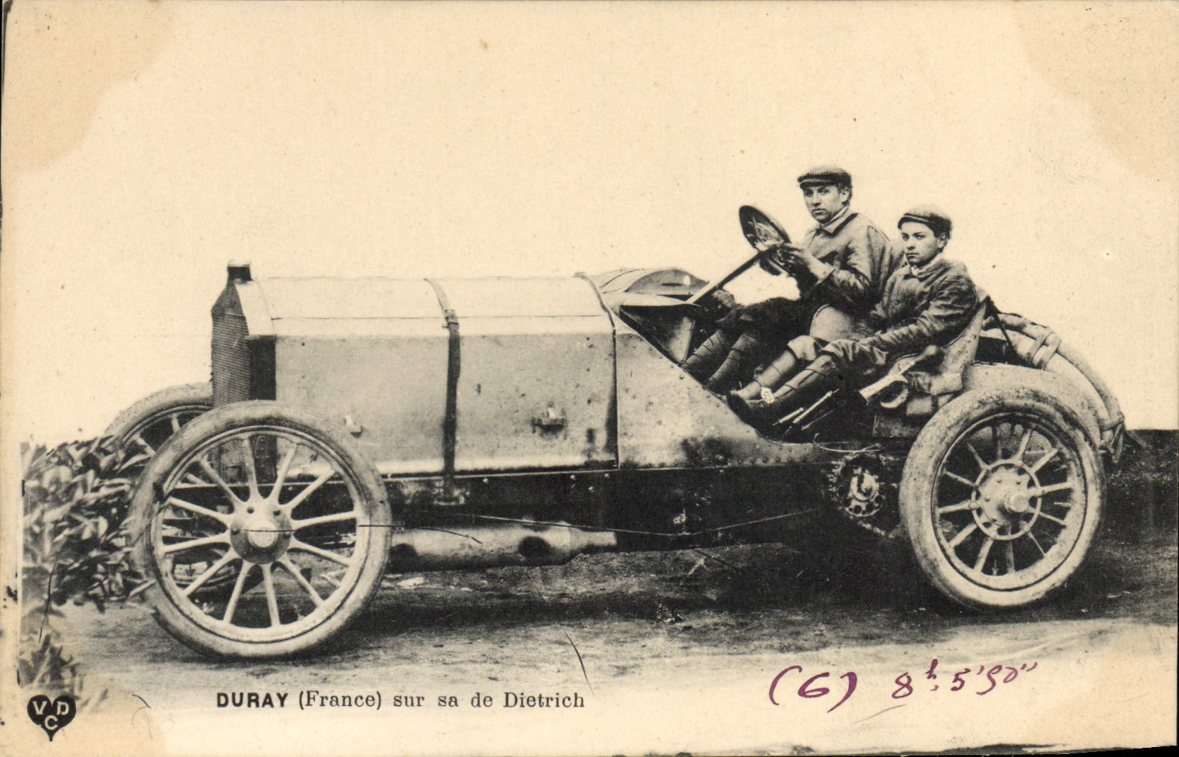 VINTAGE POSTCARD Automobile Duray on its DE DIETRICH