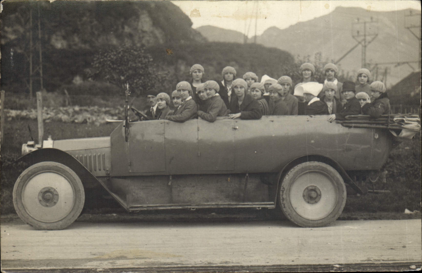 Real photo Automobile Bus Women