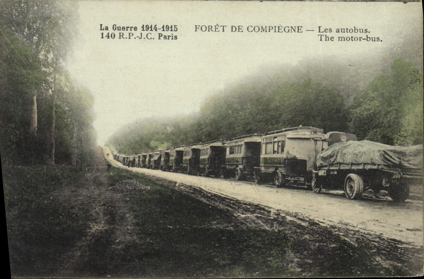 VINTAGE POSTCARD Drill of Compiegne buses