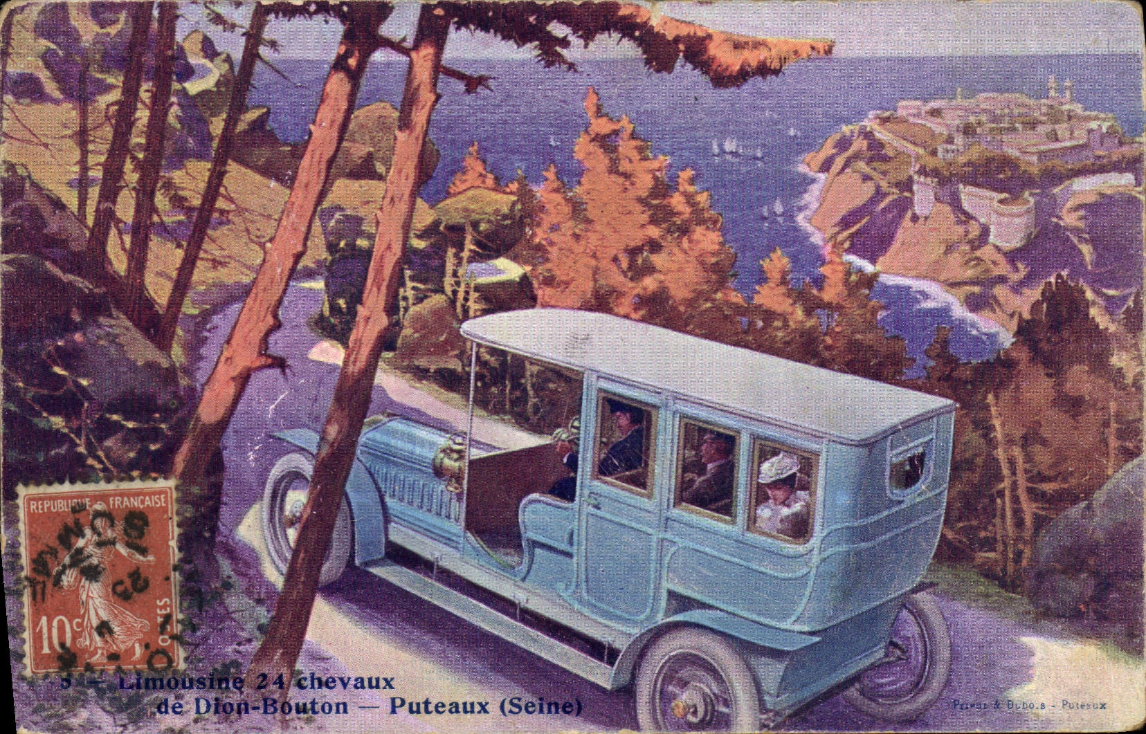 VINTAGE POSTCARD Automobile Limousine 24 horses of Dion Bouton Puteaux