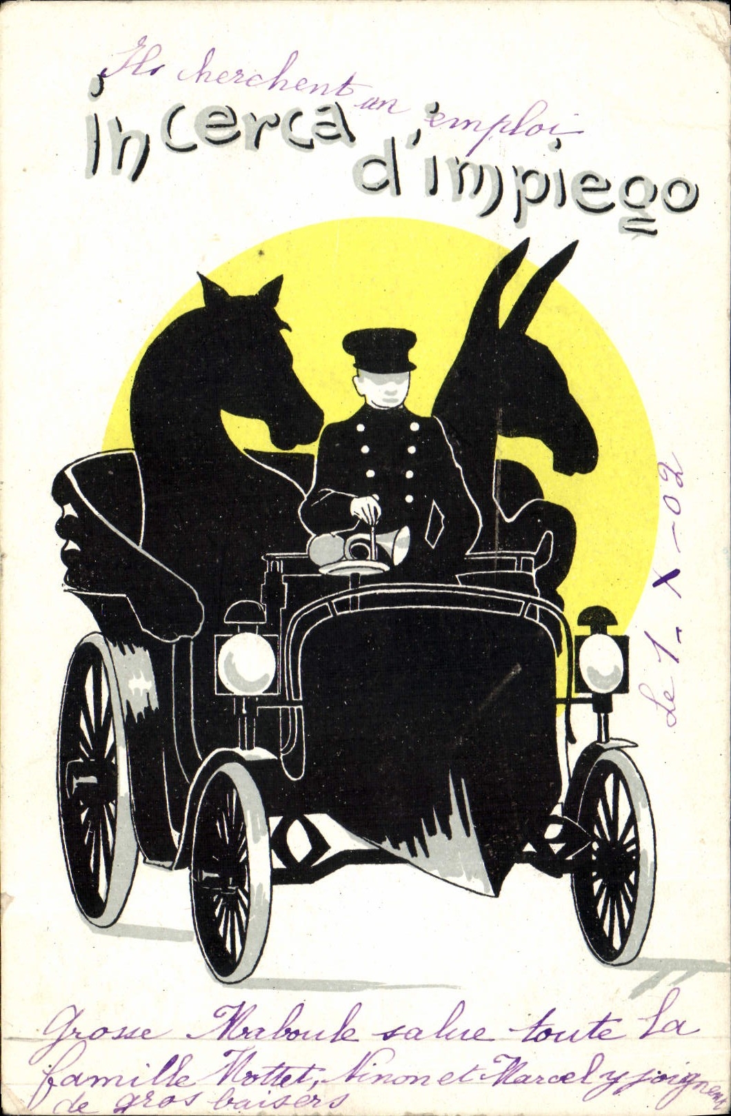 VINTAGE POSTCARD Automobile Horse Ass Incerca Mule of impiego