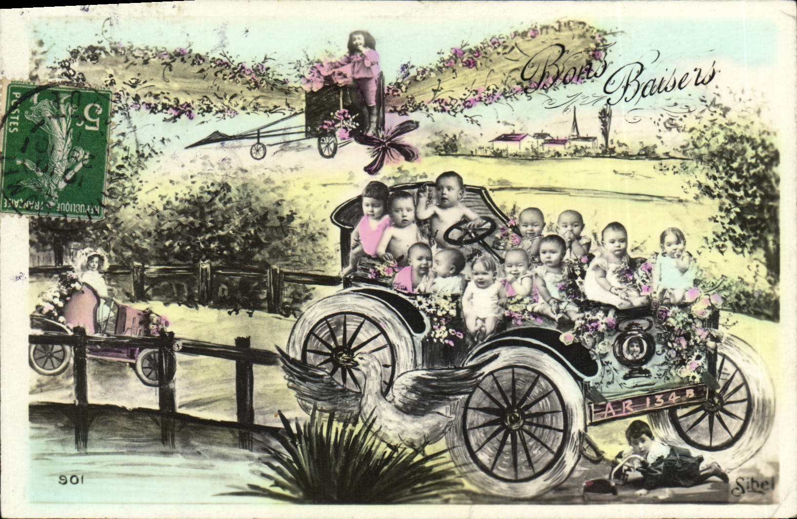 VINTAGE POSTCARD Automobile Children Babies