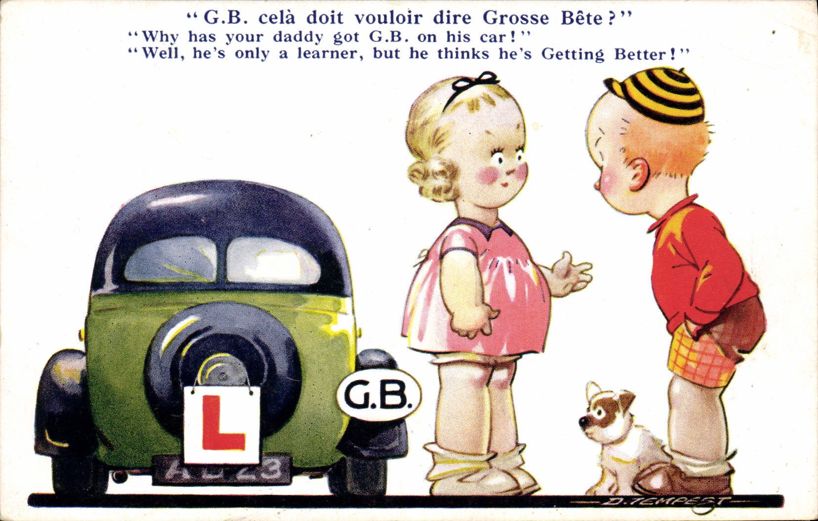 VINTAGE POSTCARD Automobile Children Dog