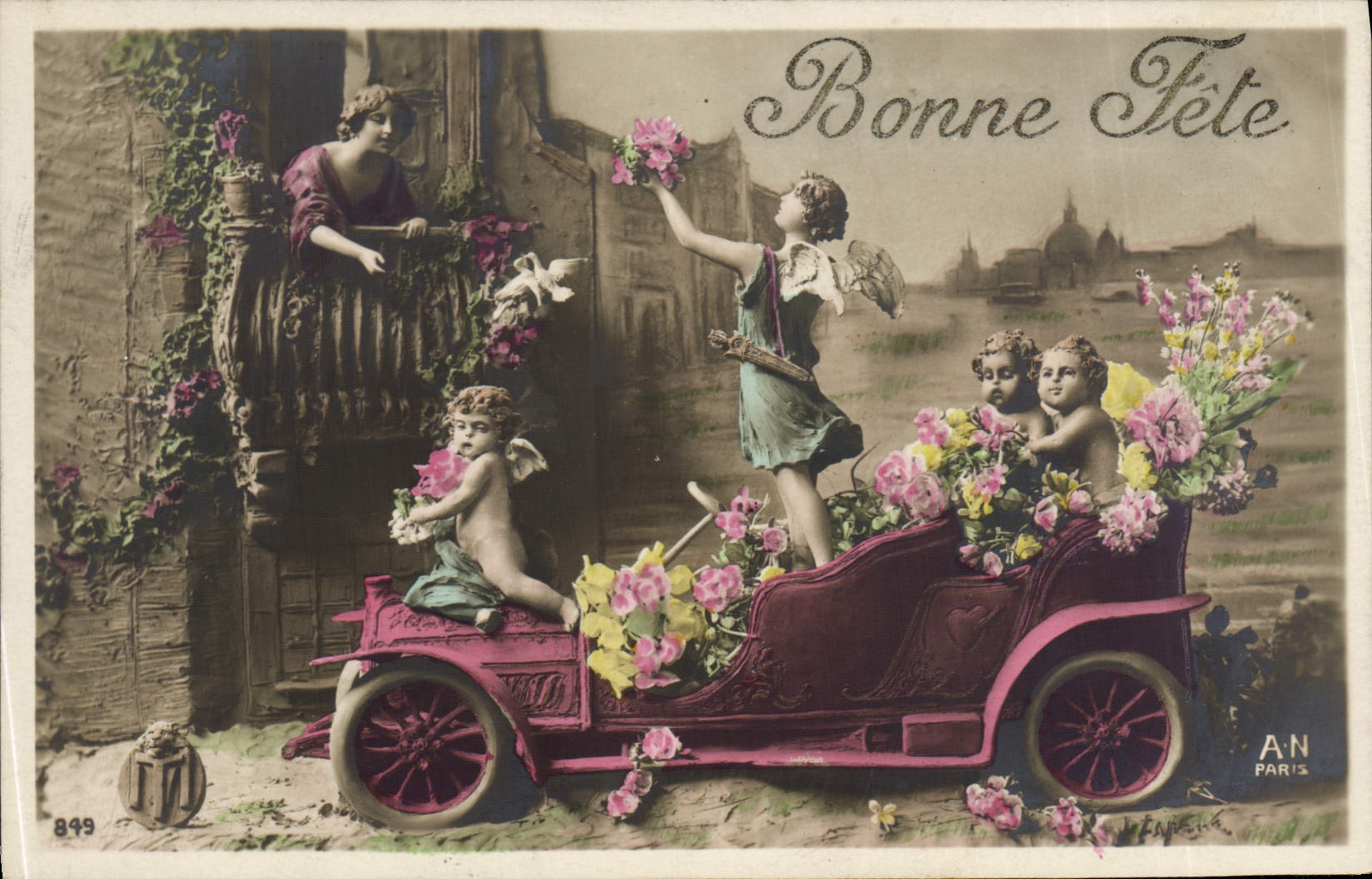 VINTAGE POSTCARD Automobile Angels Children Angel