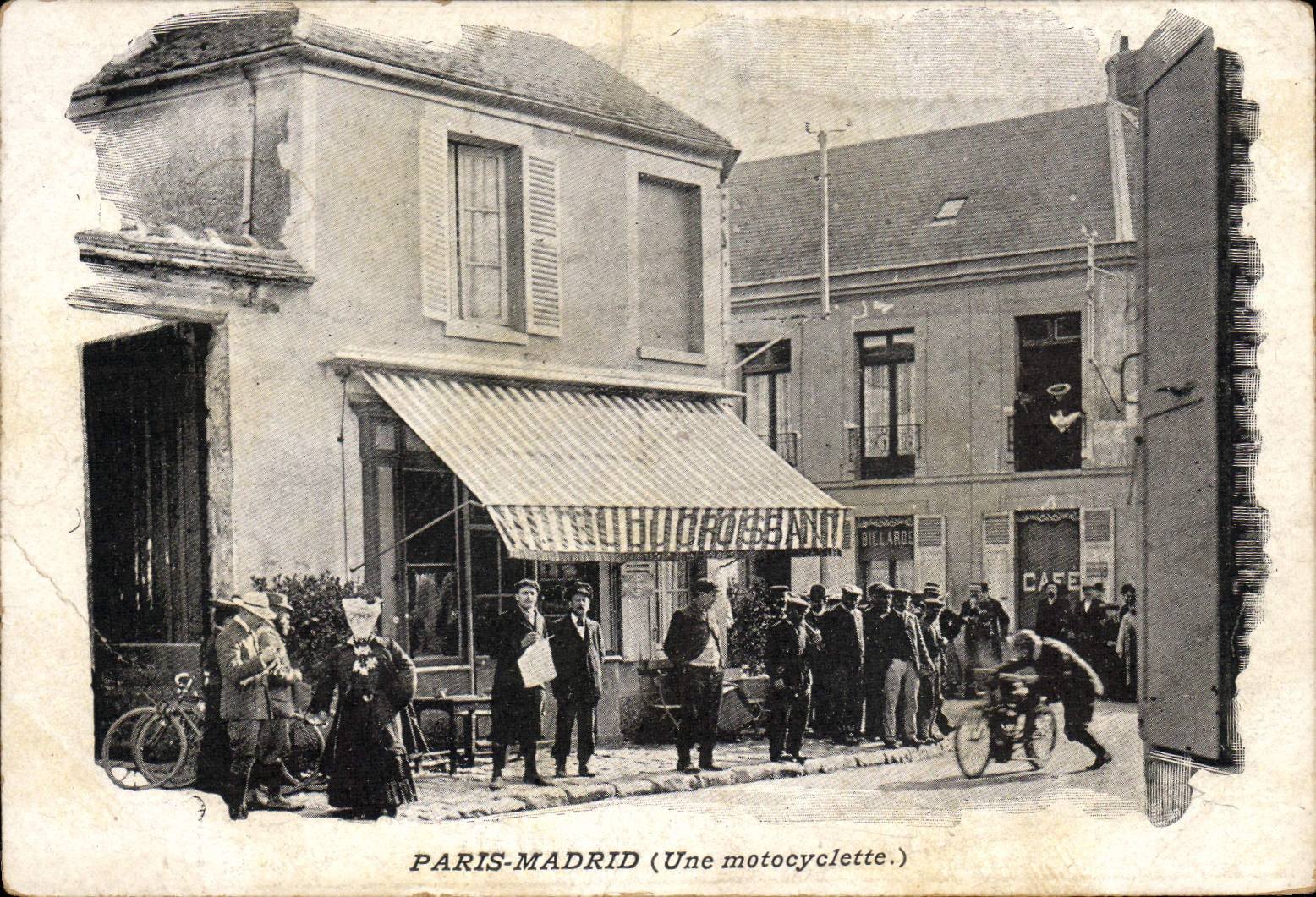 VINTAGE POSTCARD Automobile Paris Madrid a motor cycle