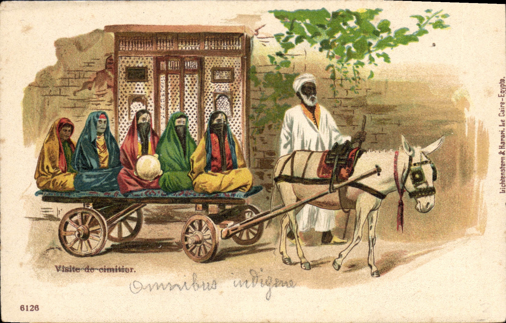VINTAGE POSTCARD Illustrateur Visits of the cimetier Cimetiere Ass Mule Egypt Egypt
