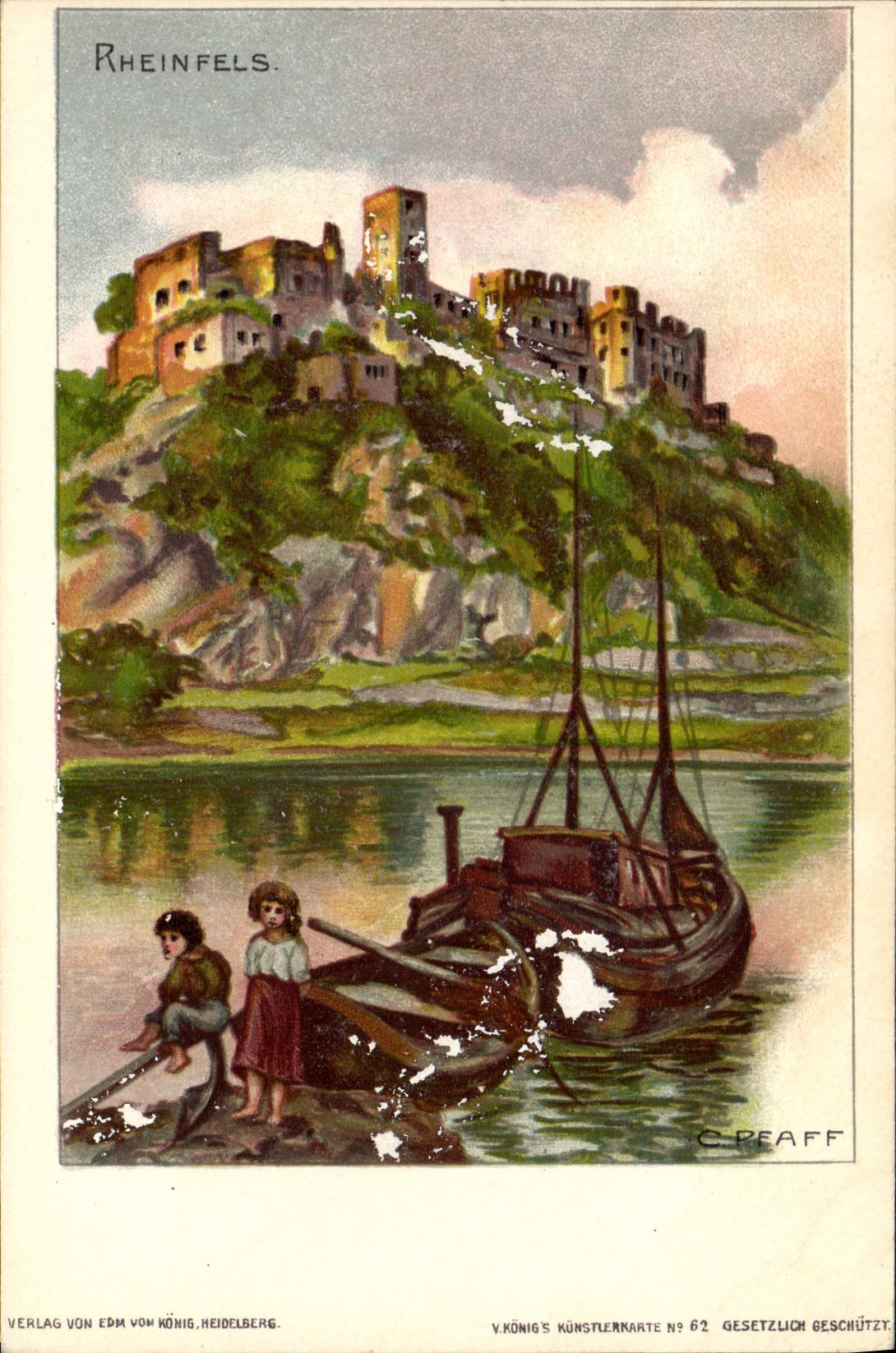 VINTAGE POSTCARD Illustrator Rheinfels C Pfaff