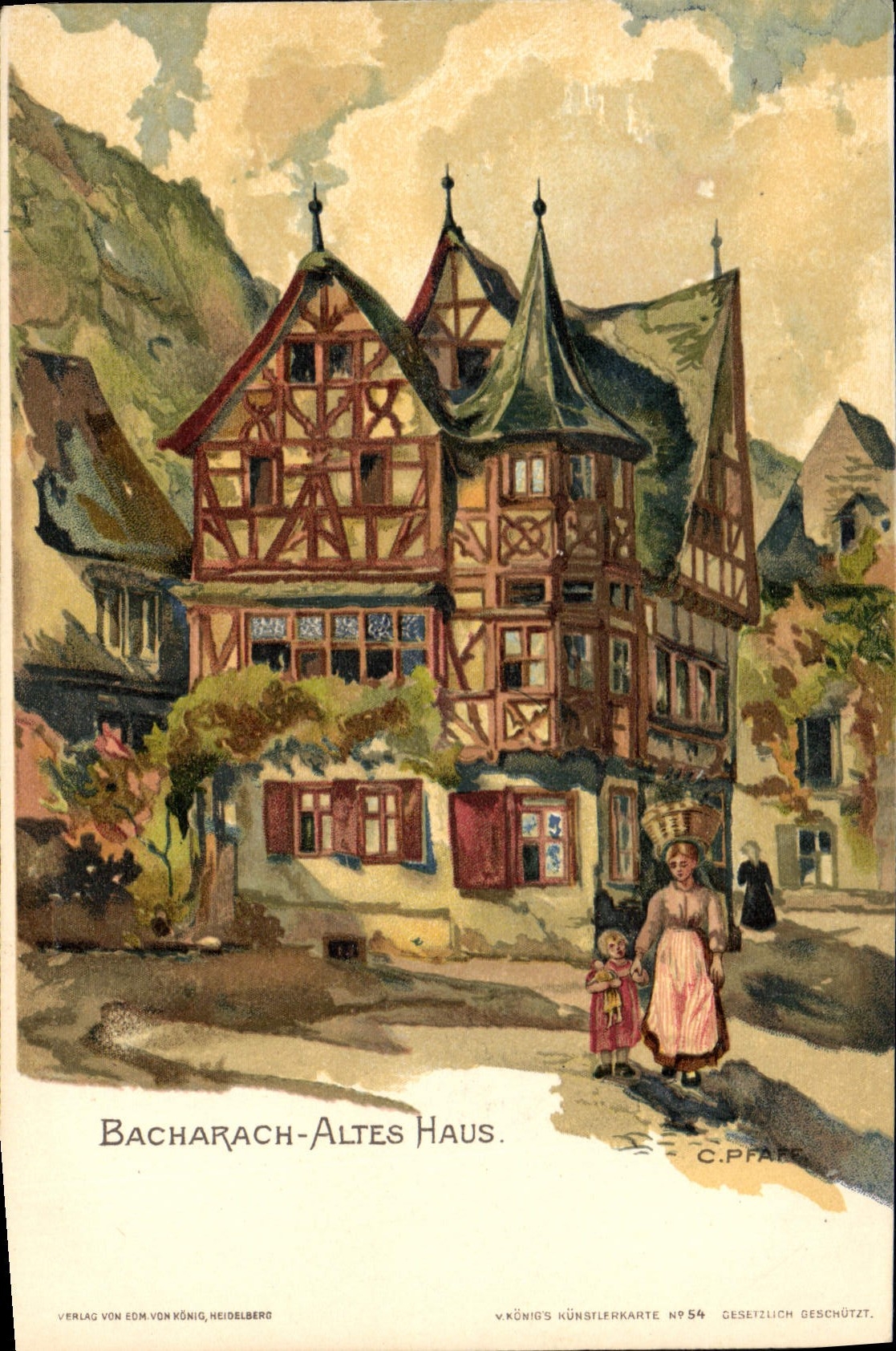 CPA Illustrateur Bacharach Altes Haus C Pfaff