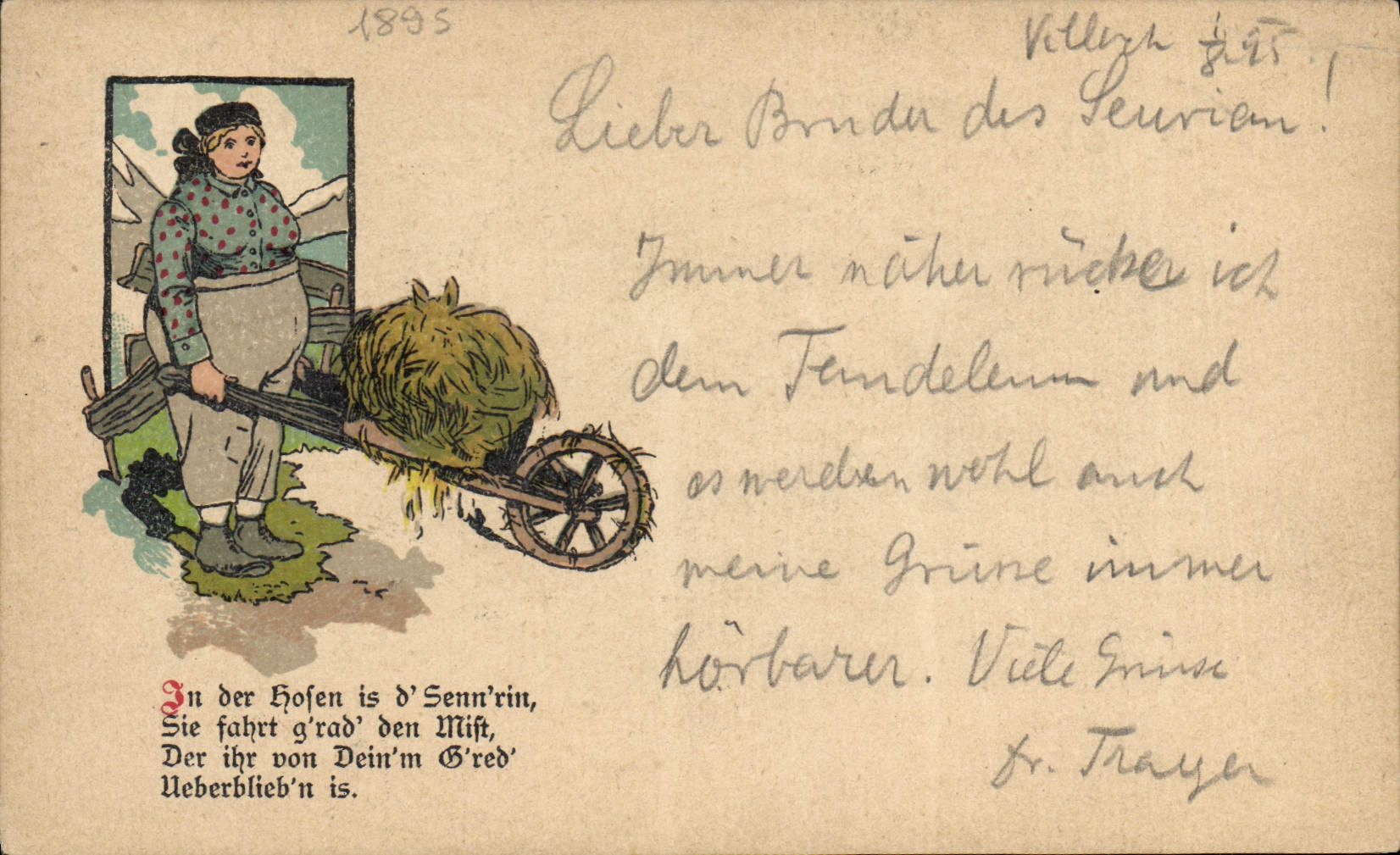 CPA Illustrateur Carte 1895 Paysanne Folklore Autriche