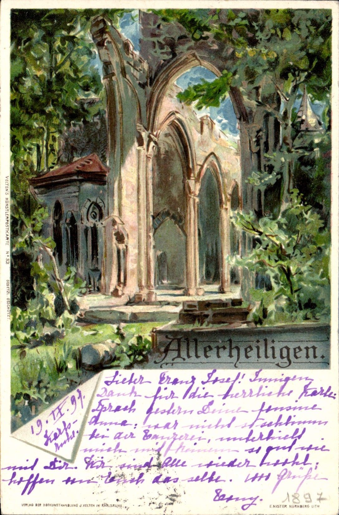 CPA Illustrateur Allerheiligen Carte 1897