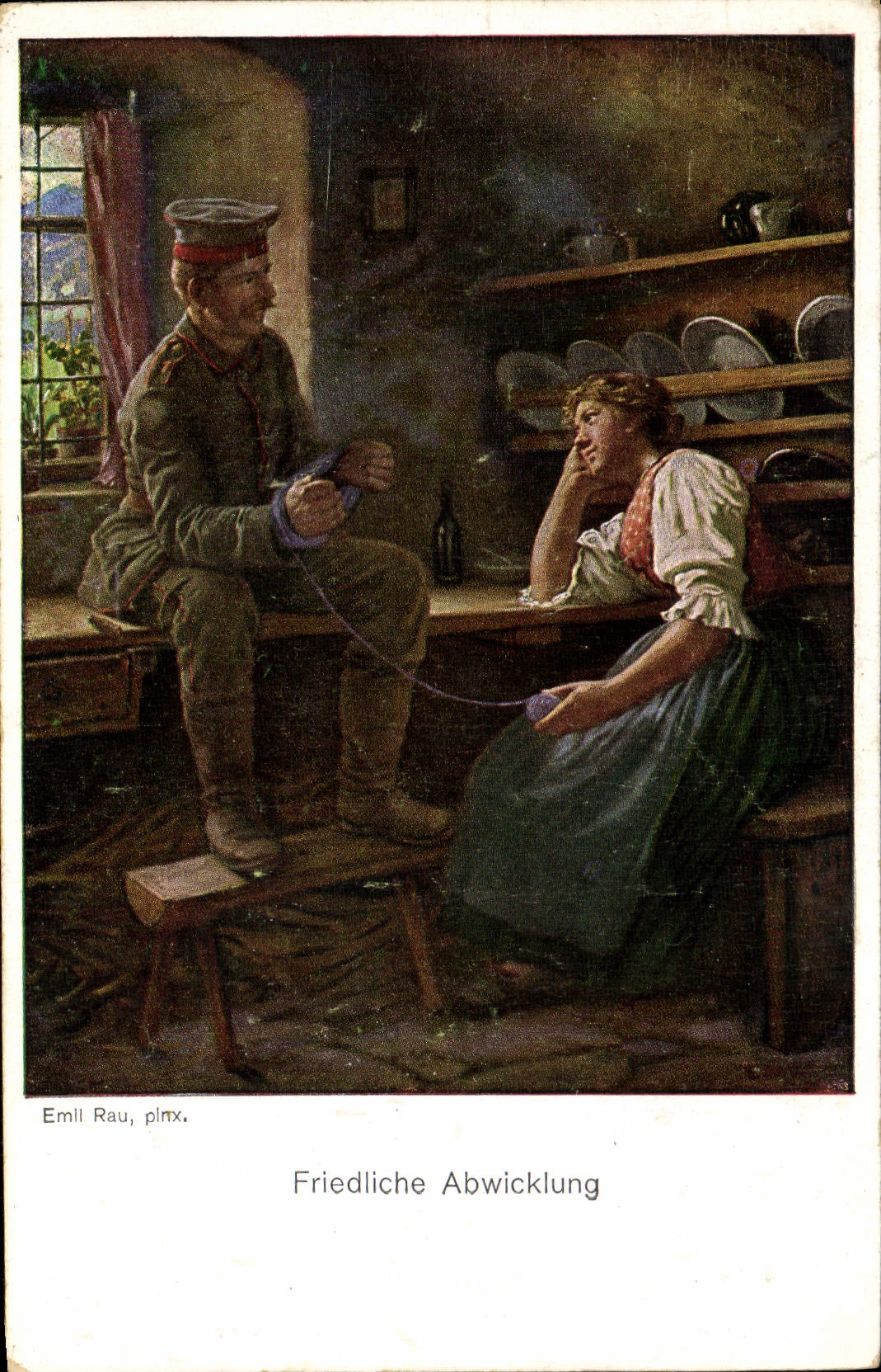 VINTAGE POSTCARD Illustrator Fridliche Abwicklung Militaria