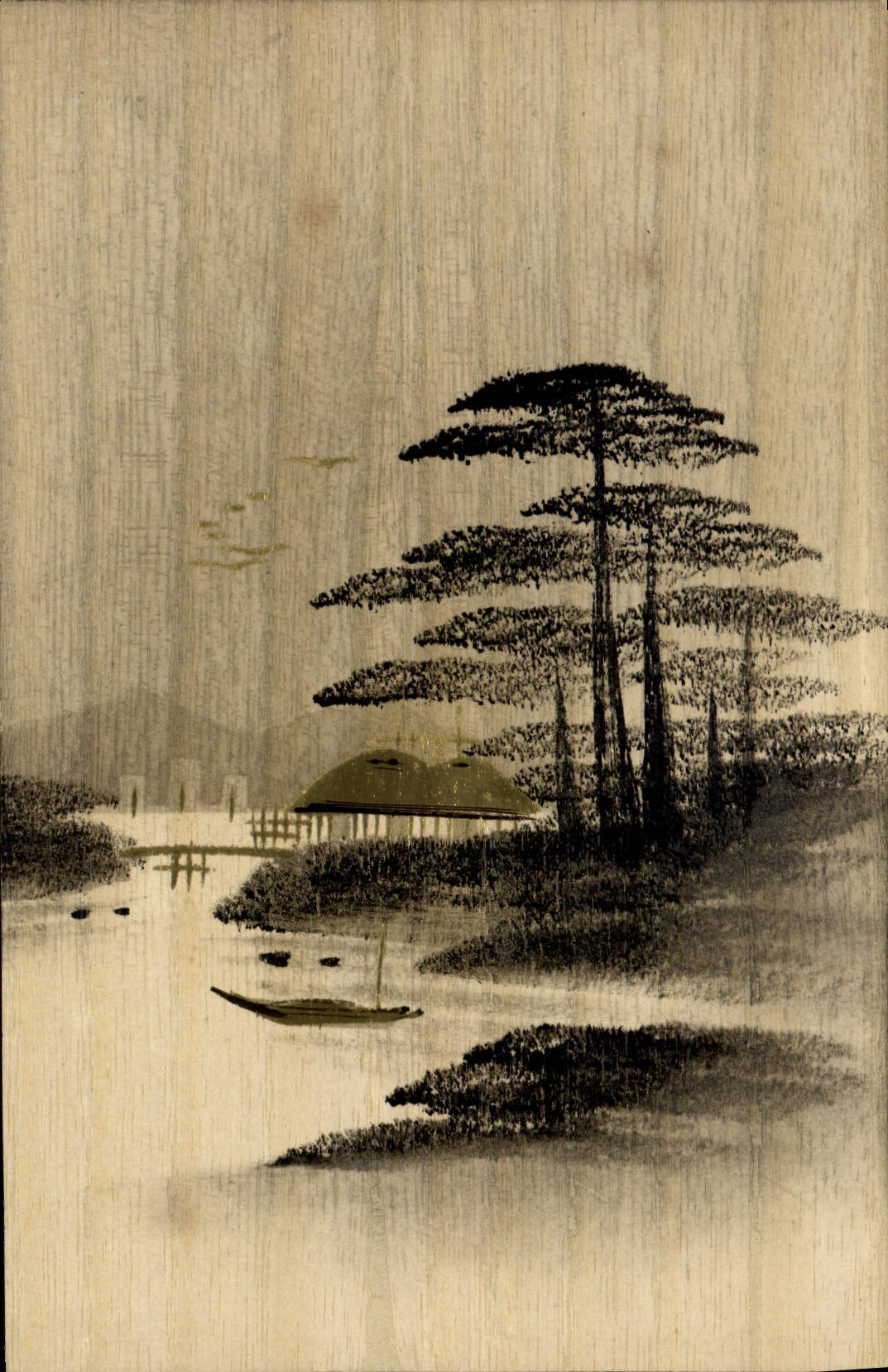 VINTAGE POSTCARD of Japanese Japan wood Trees