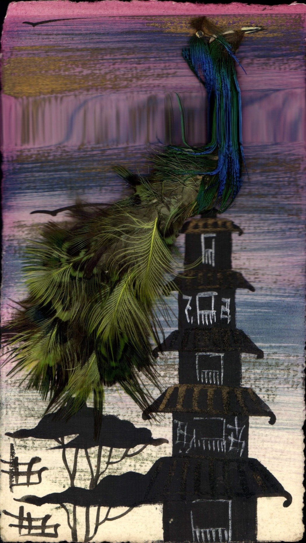 VINTAGE POSTCARD Japanese Japan aves bird out of stuck fabric