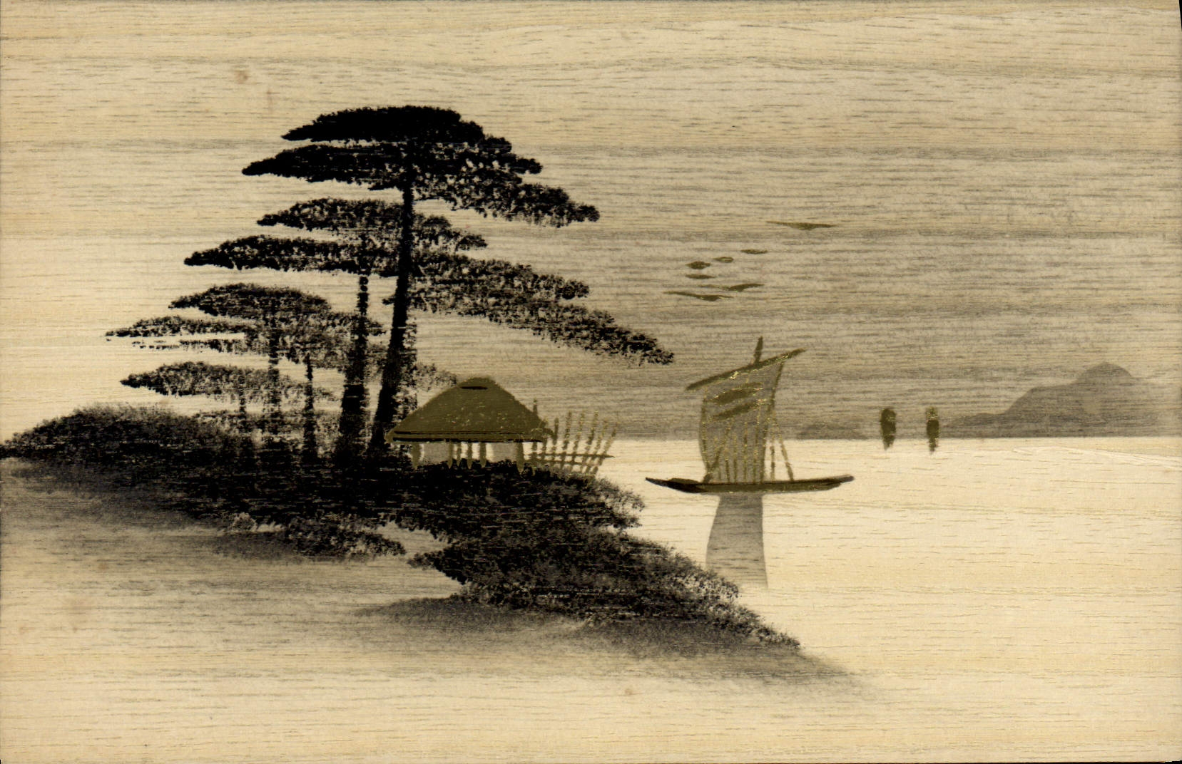 VINTAGE POSTCARD of Japanese Japan wood Tree Boat