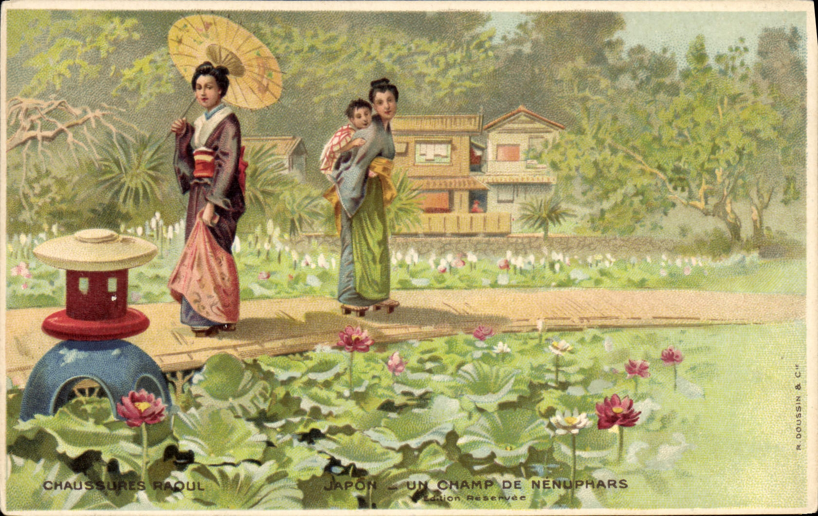 VINTAGE POSTCARD Japanese Japan a field of water lilies Raoul Shoes