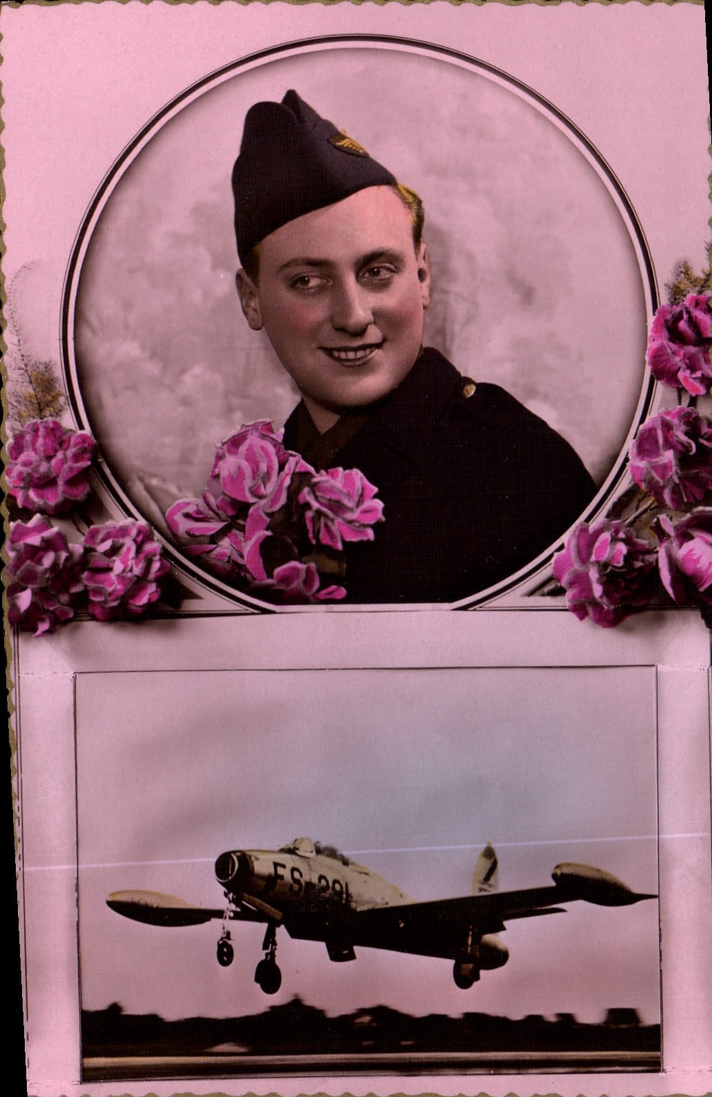 VINTAGE POSTCARD Plane Aviation Soldier