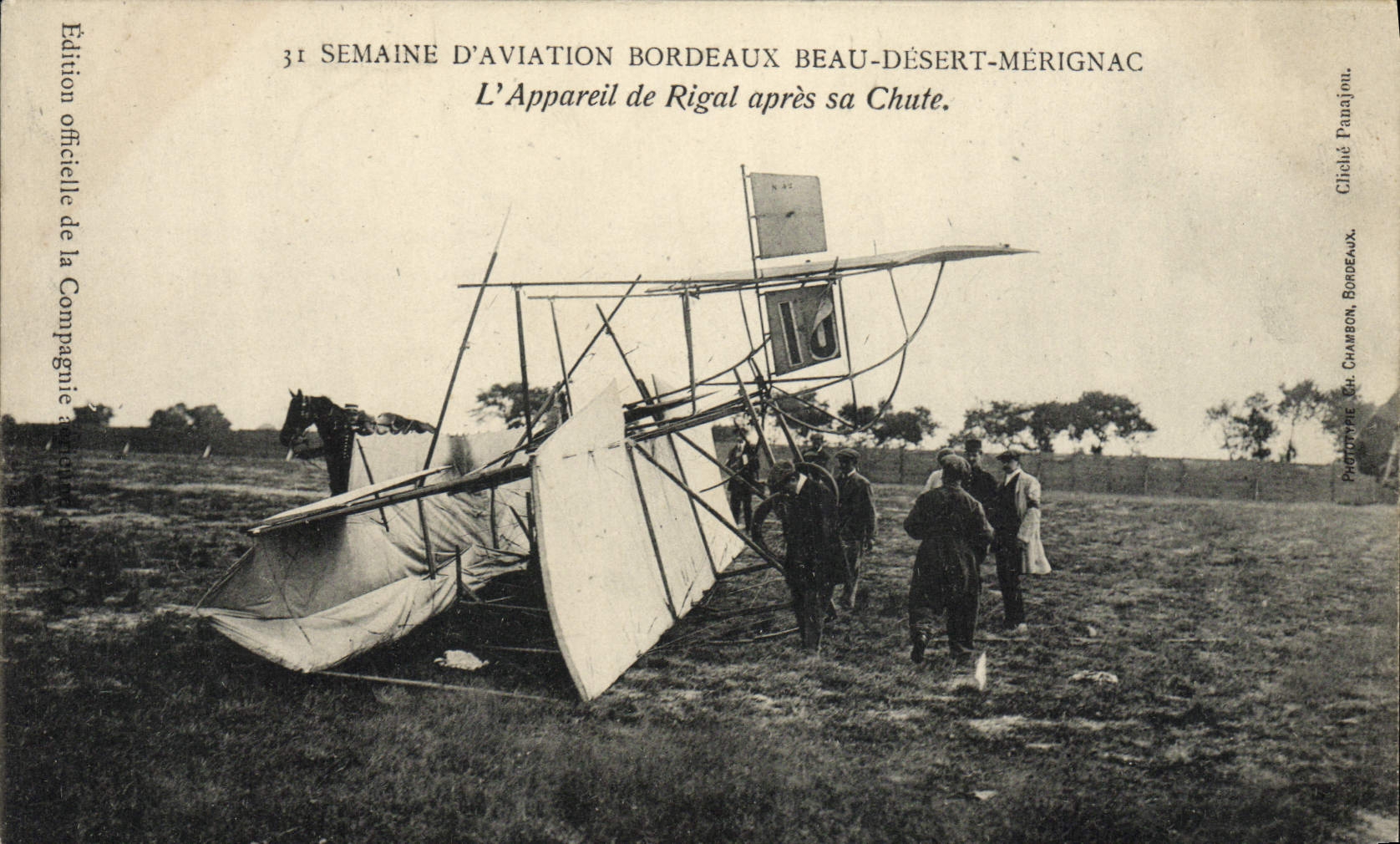 CPA Avion Aviation Semaine d'aviation Bordeaux Beau Desert Merignac L'appareil de Rigal apres sa chute