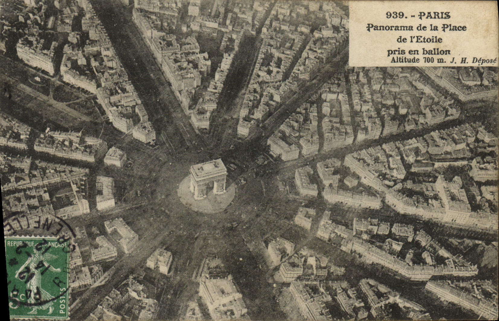 CPA Avion Aviation Paris panorama de l'Etoile pris en ballon