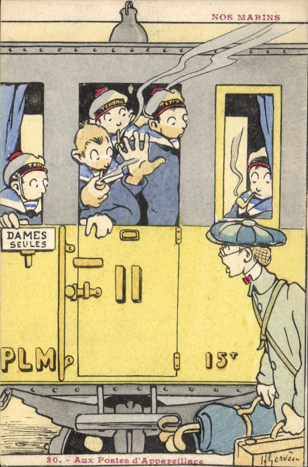 Ilustrador de Gervese de la POSTAL de la VENDIMIA nuestros marineros en las estaciones del equipo