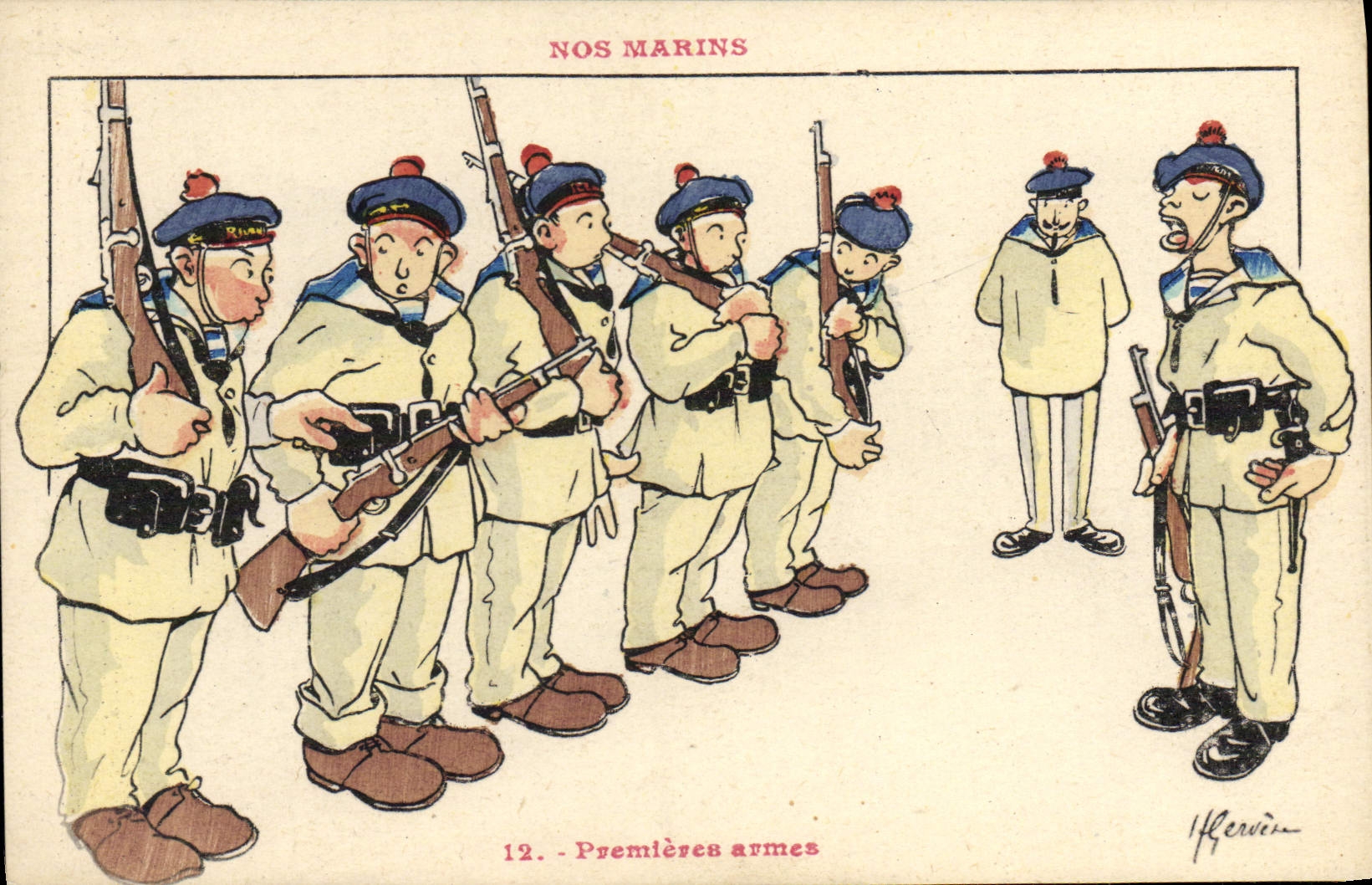 CPA Illustrateur Gervese Nos Marins Premieres armes 
