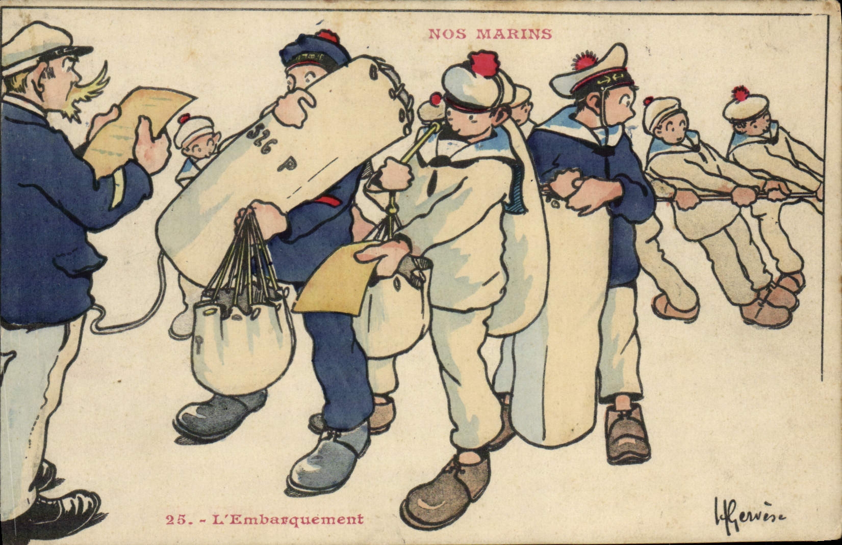 CPA Illustrateur Gervese Nos Marins L'embarquement 