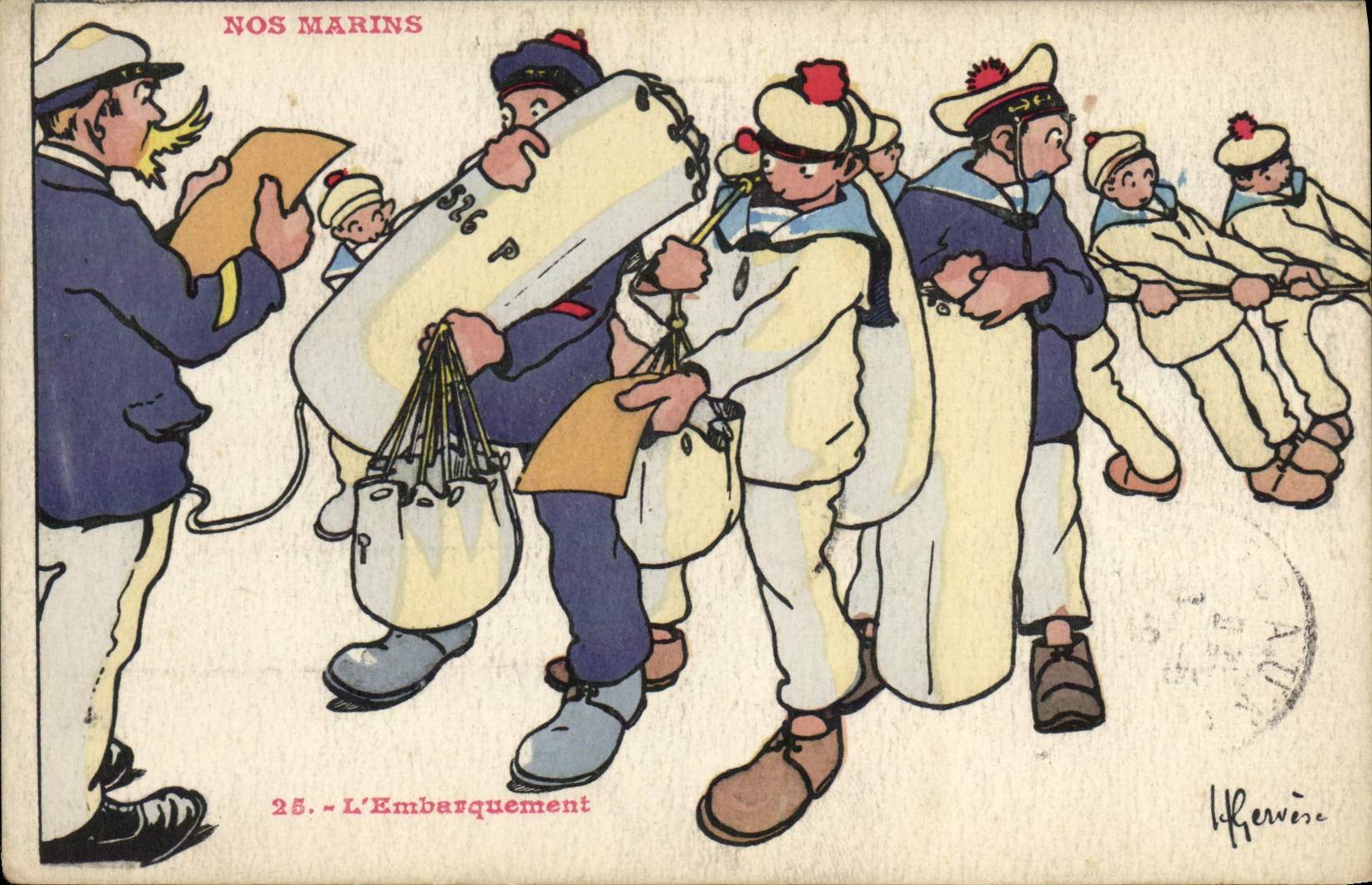 CPA Illustrateur Gervese Nos Marins L'embarquement 