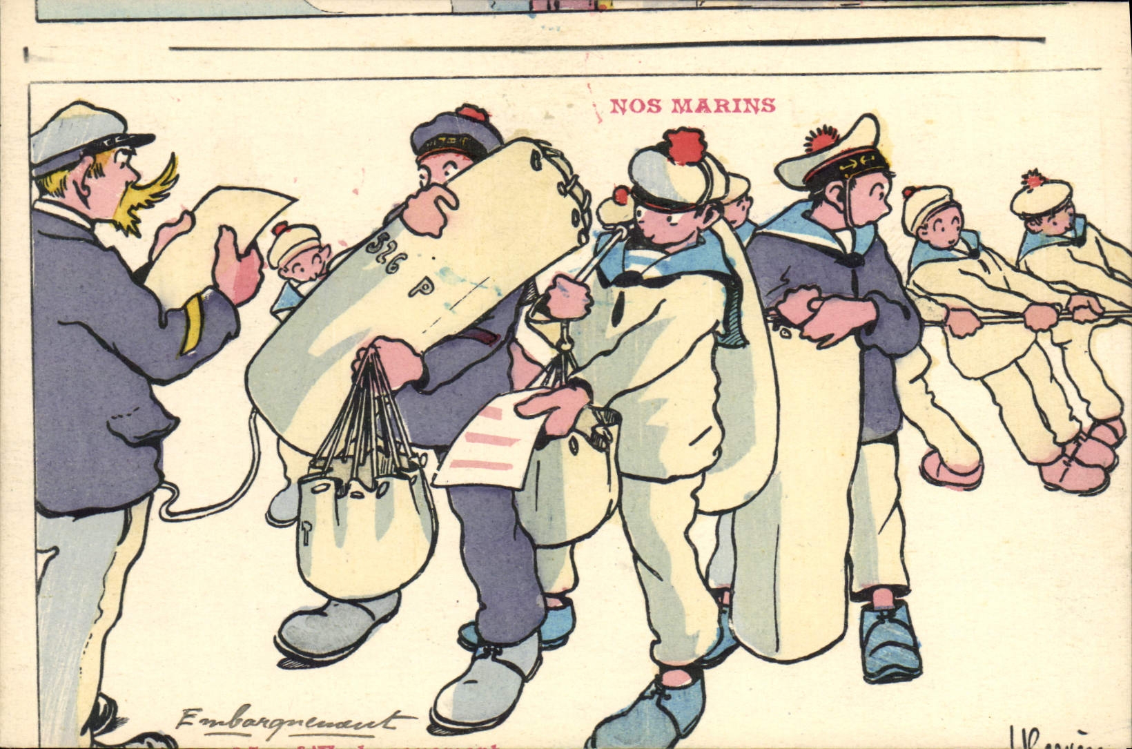 Ilustrador de Gervese de la POSTAL de la VENDIMIA nuestra carga de los marineros