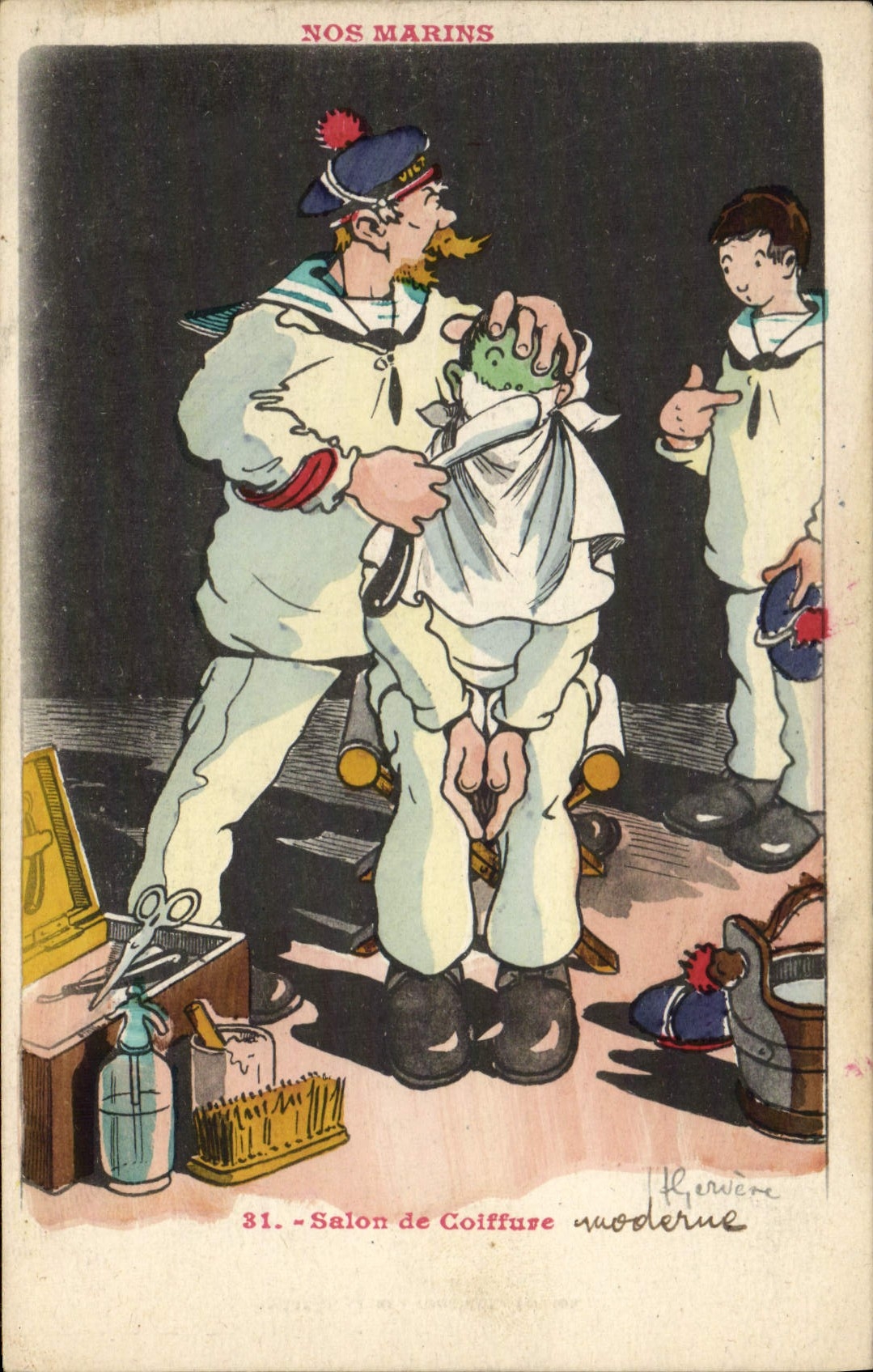 CPA Illustrateur Gervese Nos Marins Salon de Coiffure Coiffeur