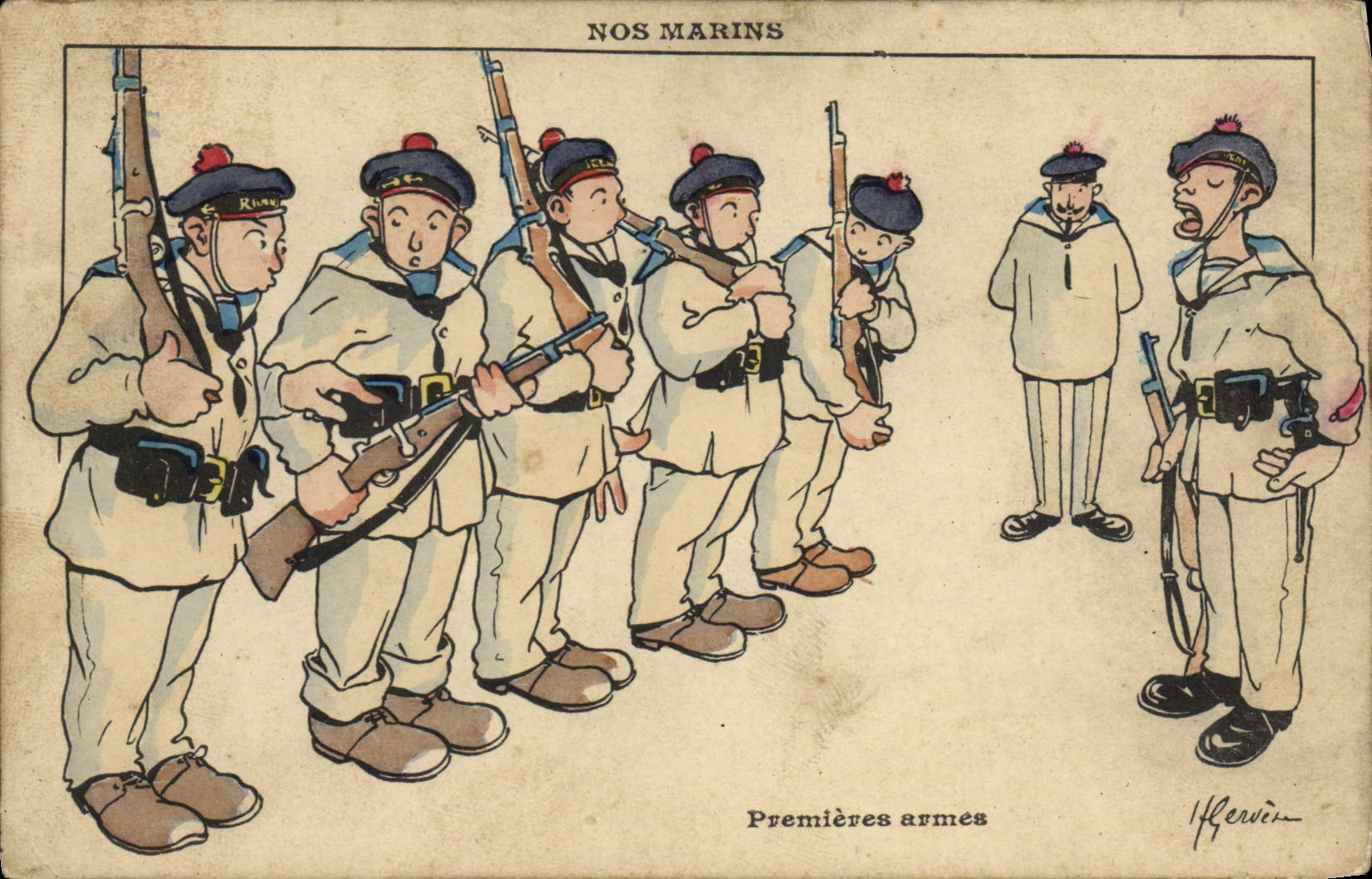 CPA Illustrateur Gervese Nos Marins Premieres armes