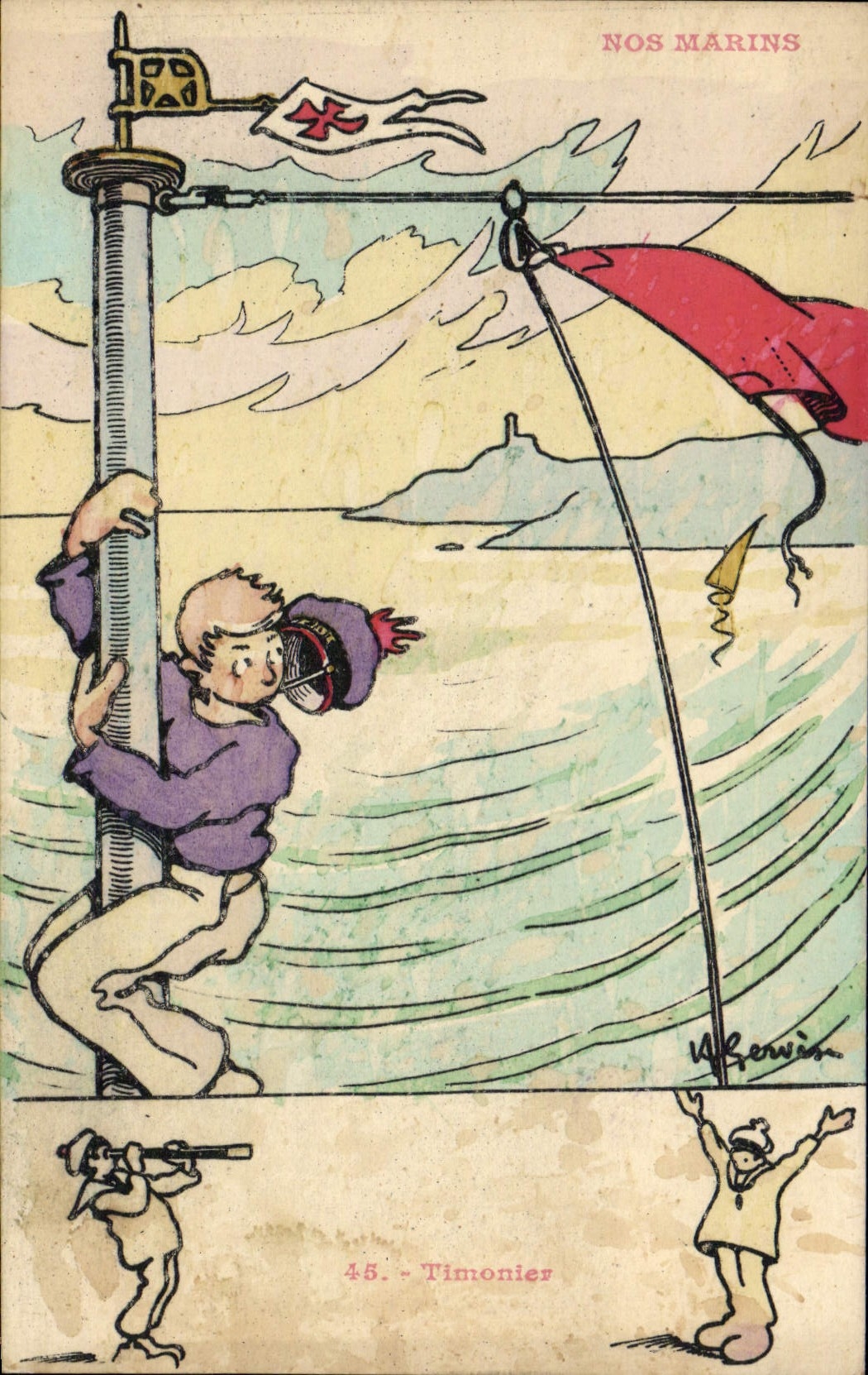 CPA Illustrateur Gervese Nos Marins Timonier