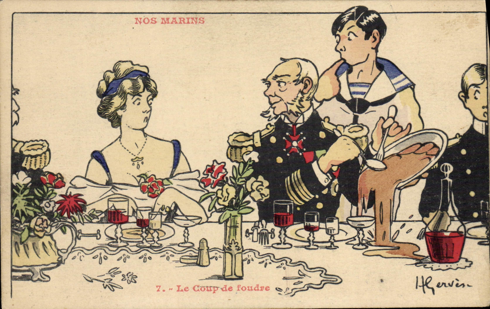 CPA Illustrateur Gervese Nos Marins Le coup de foudre