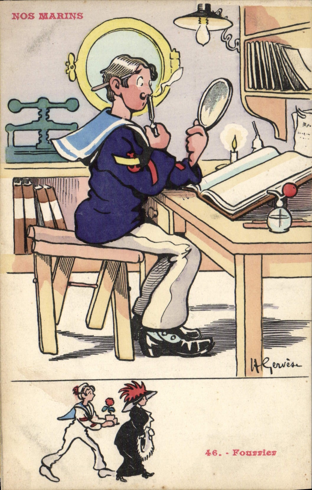 CPA Illustrateur Gervese Nos Marins Fourrier Moustache