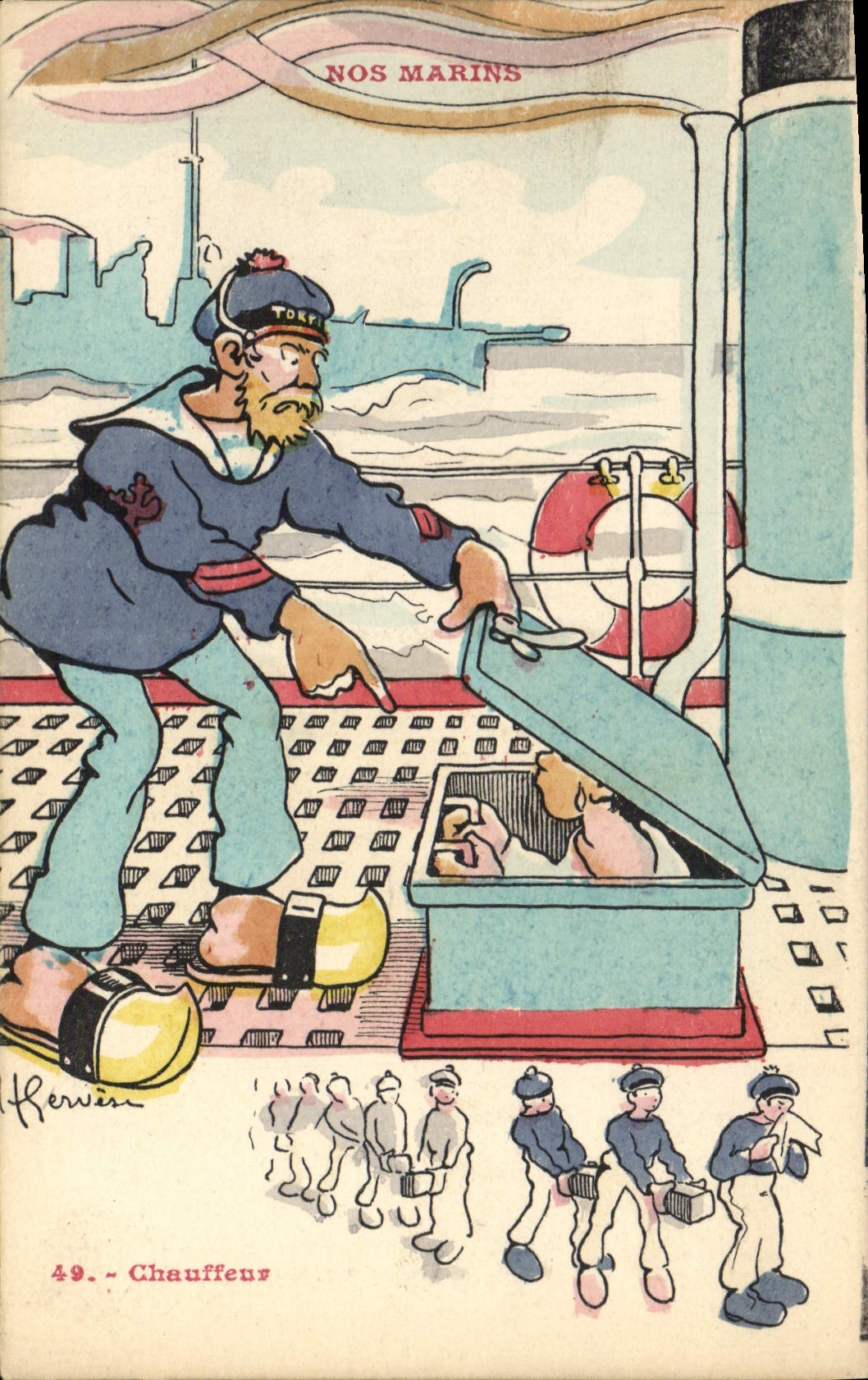 CPA Illustrateur Gervese Nos Marins Chauffeur